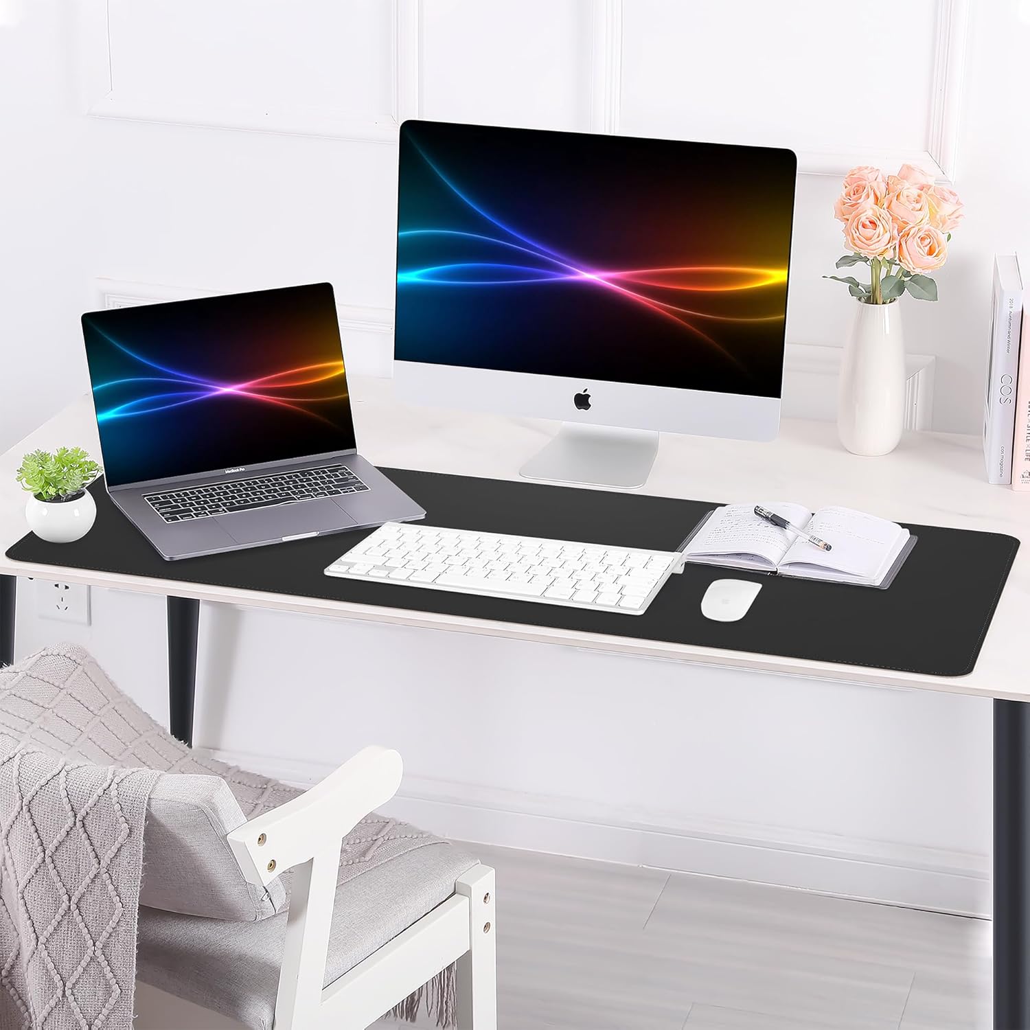 Large Desk Mat 47.2" x 17" Leather Desk Pad Protector with Natural Cork & PU Leather, Non-Slip Office Desk Mat, Large Mouse Pad, Waterproof Desk Blotter pad for Office&Home(Black) 75 - northernschoolofshiatsu.co.uk