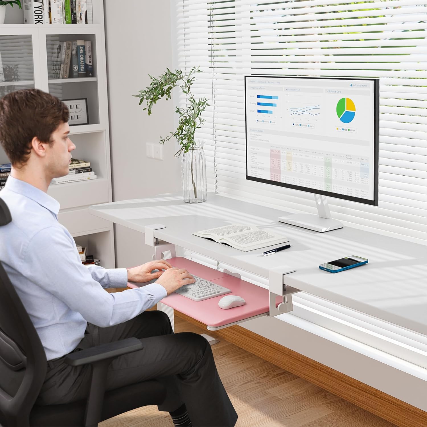 BONTEC KMT01 Under Desk Keyboard Tray, Pull-Out Keyboard & Mouse Platform with C-Clamp, 25.6 x 11.8 in Space-Saving Ergonomic Slide-Out Drawer, White 23 - northernschoolofshiatsu.co.uk