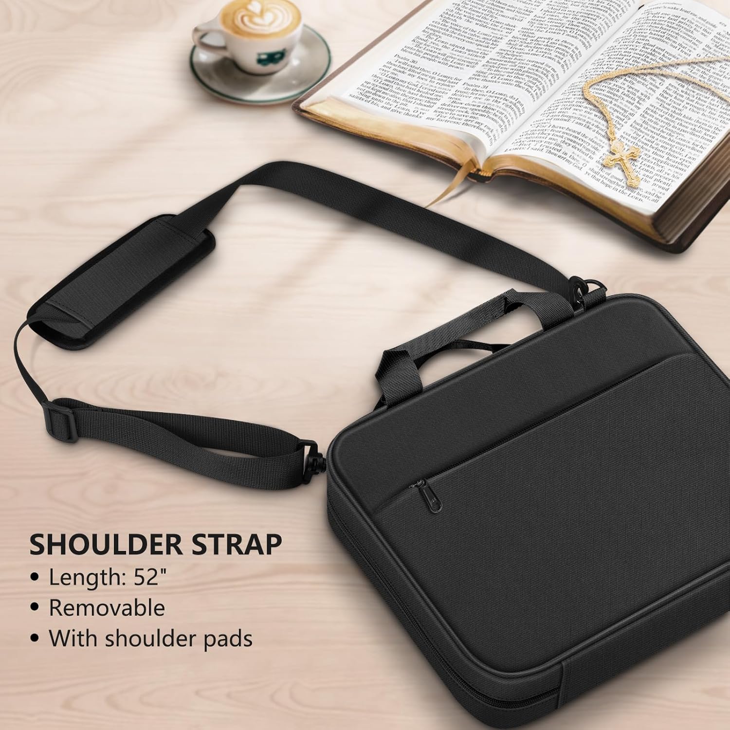 FINPAC Extra Large Bible Cover, Carrying Book Case Church Bag Bible Protective with Detachable Shoulder Strap & Zippered Pocket, Gift for Men Women, Black & Brown 6 - northernschoolofshiatsu.co.uk