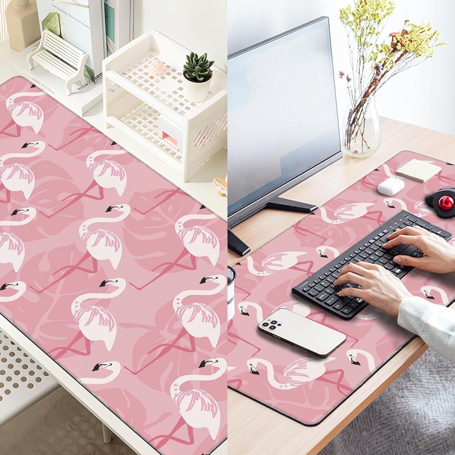 Large Extended Mouse Pad Art Pink Flamingos Desk Mat,Large Gaming Mouse Pad,Big Desk Pad with Thick Stitched Edges Suit for Home Office or Gaming 35.4x15.7 Inch 6 - northernschoolofshiatsu.co.uk