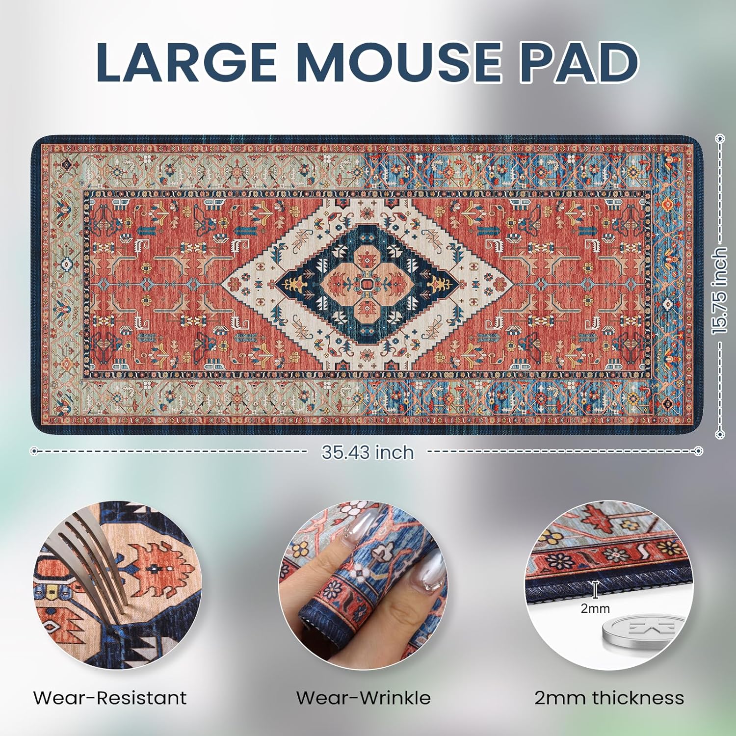 iCasso Rug Desk Mat Retro,Extra Large Desk Pad Non Slip,XXL Keyboard Mat for Home,Long Extended Gaming Mouse Pad with Stitched Edges,Desk Cover Mat for Office Decor(35.4×15.7 Inches) 2 81kLHzaRhlL. AC SL1500 - northernschoolofshiatsu.co.uk