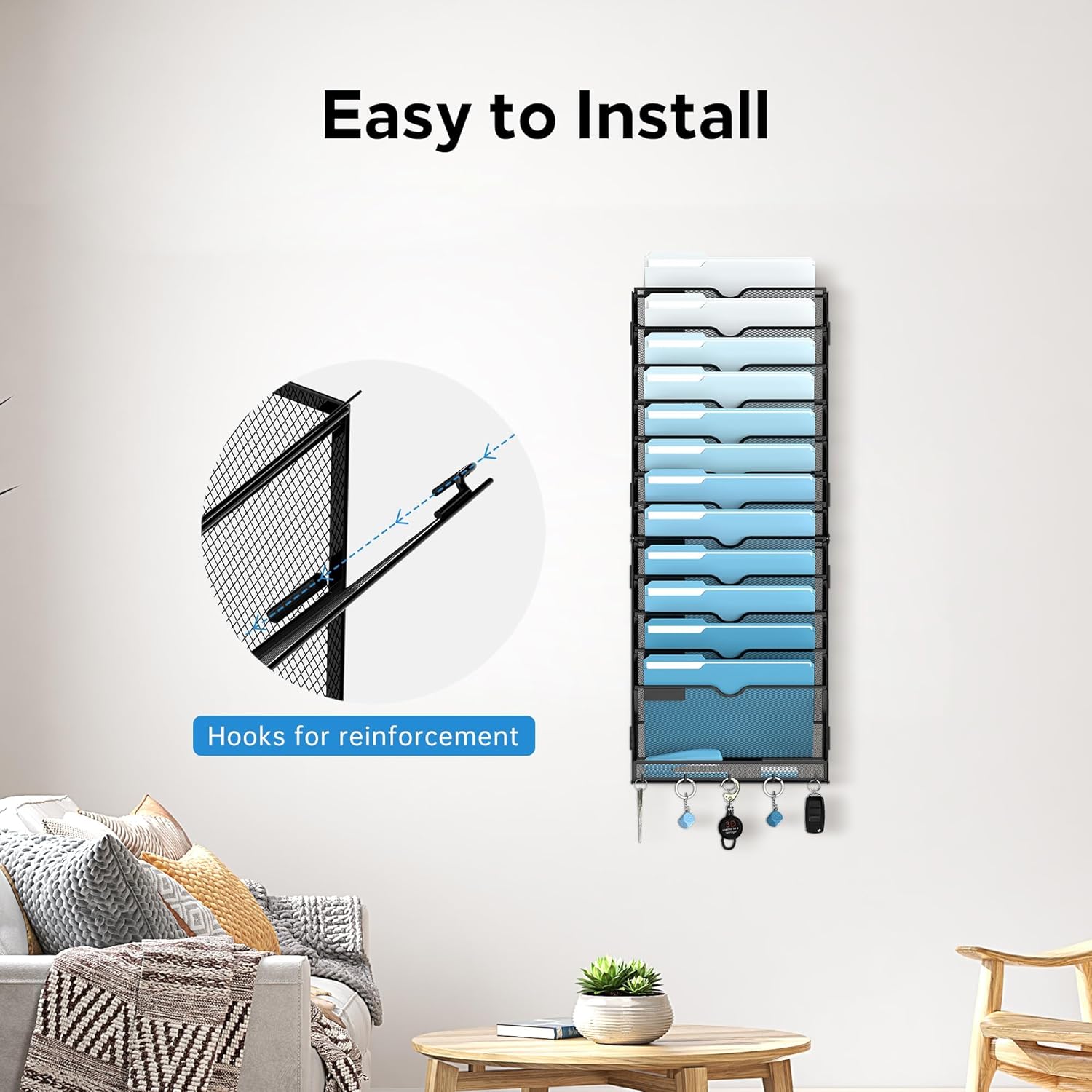 SUPEASY 13-Tier Wall File Organizer, Wall File Holder with Hooks, Mesh Hanging File Organizer, Mail Organizer Wall Mounted for Papers, Folders, Office Magazine Rack, Assembly Needed, Black 6 81kMhogB1pL. AC SL1500 - northernschoolofshiatsu.co.uk