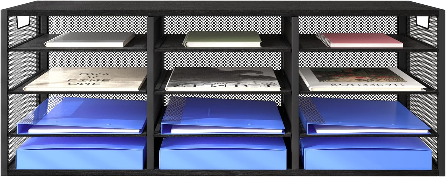 Letter Size Paper Organizer, Metal Literature Organizer, Sturdy Mail Storage Organizer, Desktop Organizer for Storage, Magazine Organizer Keep Desktop Clean, 12 Compartments, Black 16 - northernschoolofshiatsu.co.uk