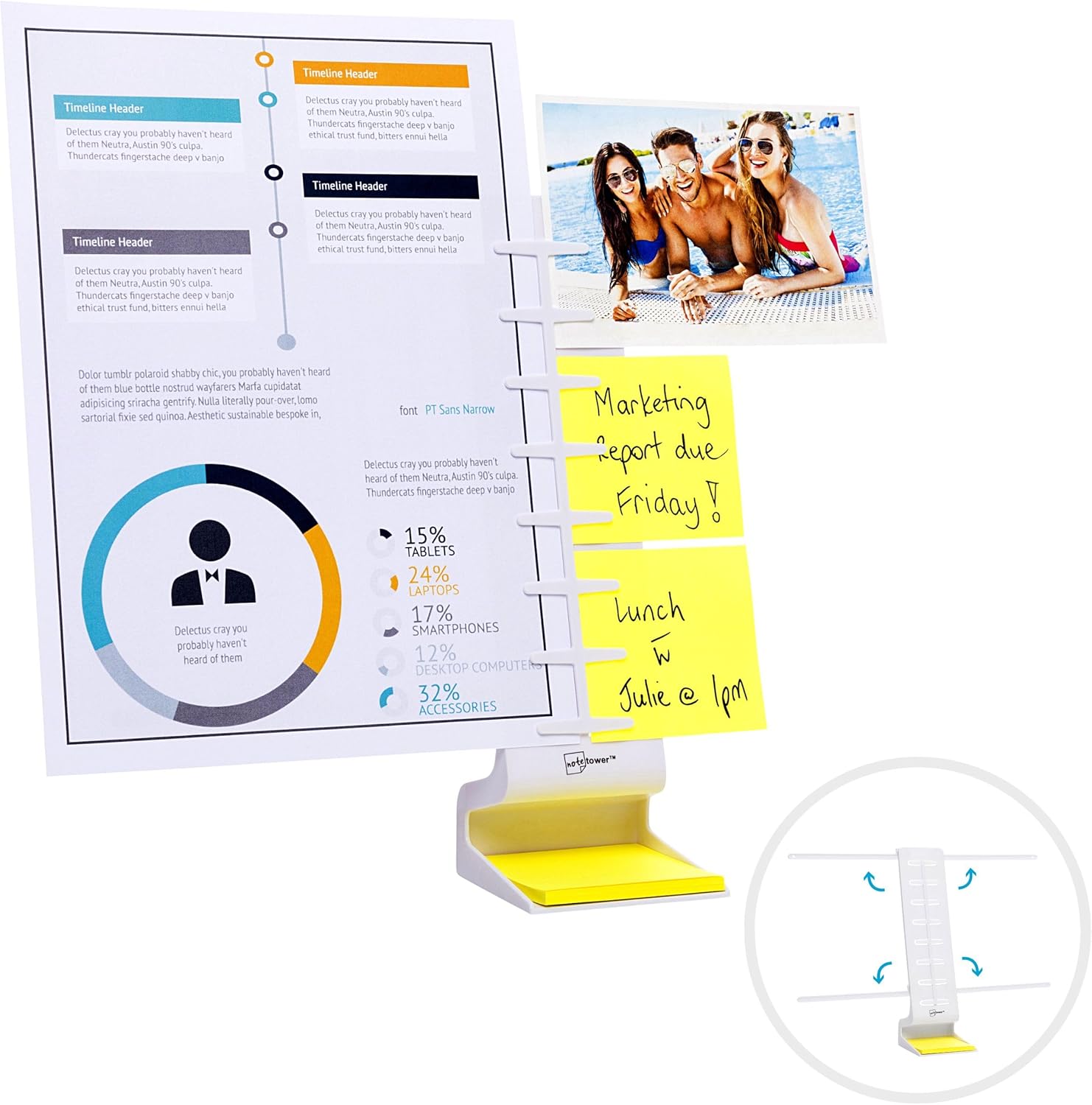 Note Tower Desktop Pro Dual Document Holder for Typing | Compact 2 Page Paper Holder Stand for Desk | Document Stand Holds Copy Paper, Photos & Post Notes | Dispenser includes 3x3 Sticky Notes | White 1 - northernschoolofshiatsu.co.uk