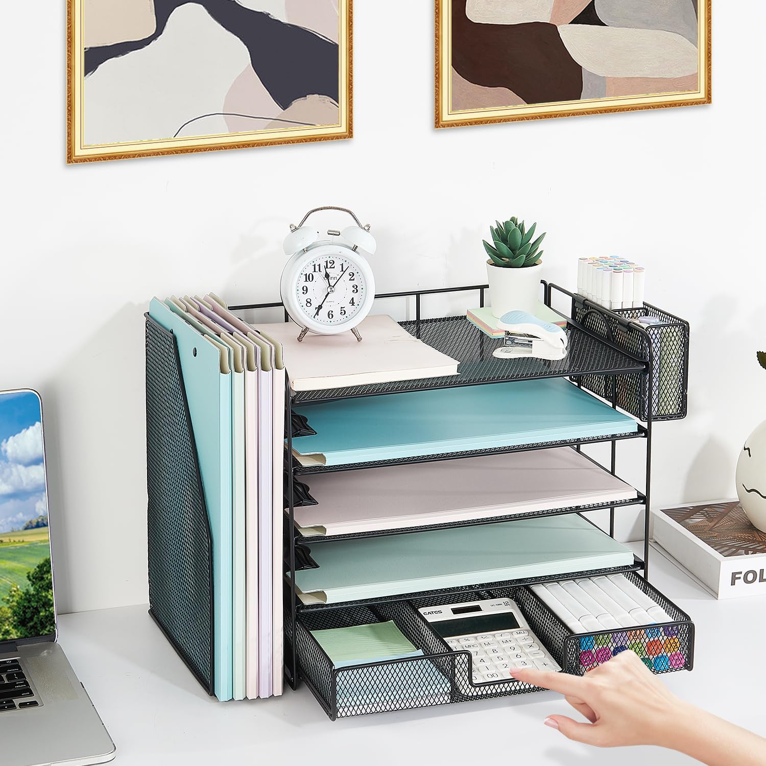 Youbetia Paper Tray Organizer with Mesh File Holder, 5 Tier Desk Accessories & Workspace Desk Organizers with Pen Holder, Office Desk Accessories Desktop Organization for Office Supplies (Black) 6 81lHtRbWhDL. AC SL1500 - northernschoolofshiatsu.co.uk