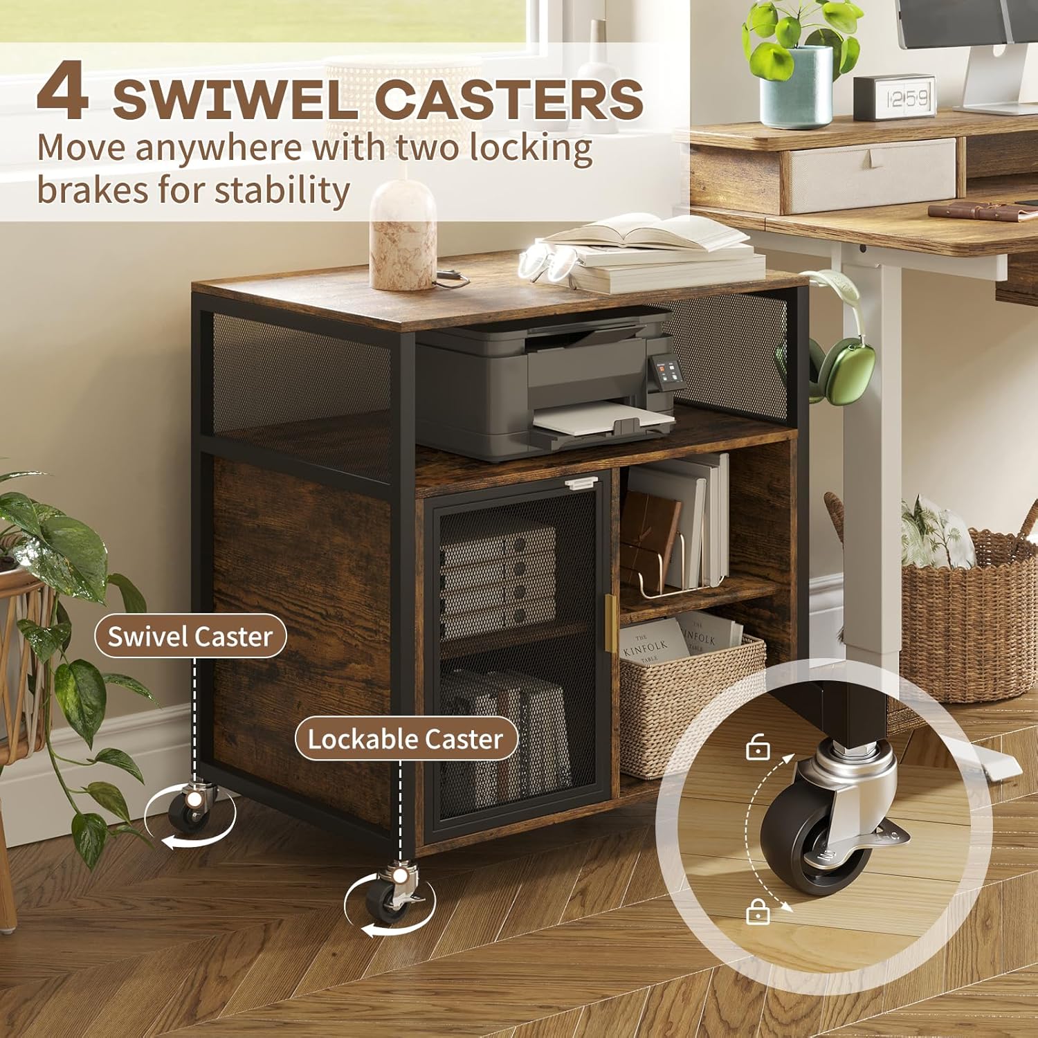 Printer Stand with Storage, File Cabinet w/Wheels and Charging Station, Industrial Printer Table for Home Office, 4-Tier Filing Cabinet for Printer Paper, Letter, File Organization(Brown) 6 81mYPAcp1RL. AC SL1500 - northernschoolofshiatsu.co.uk