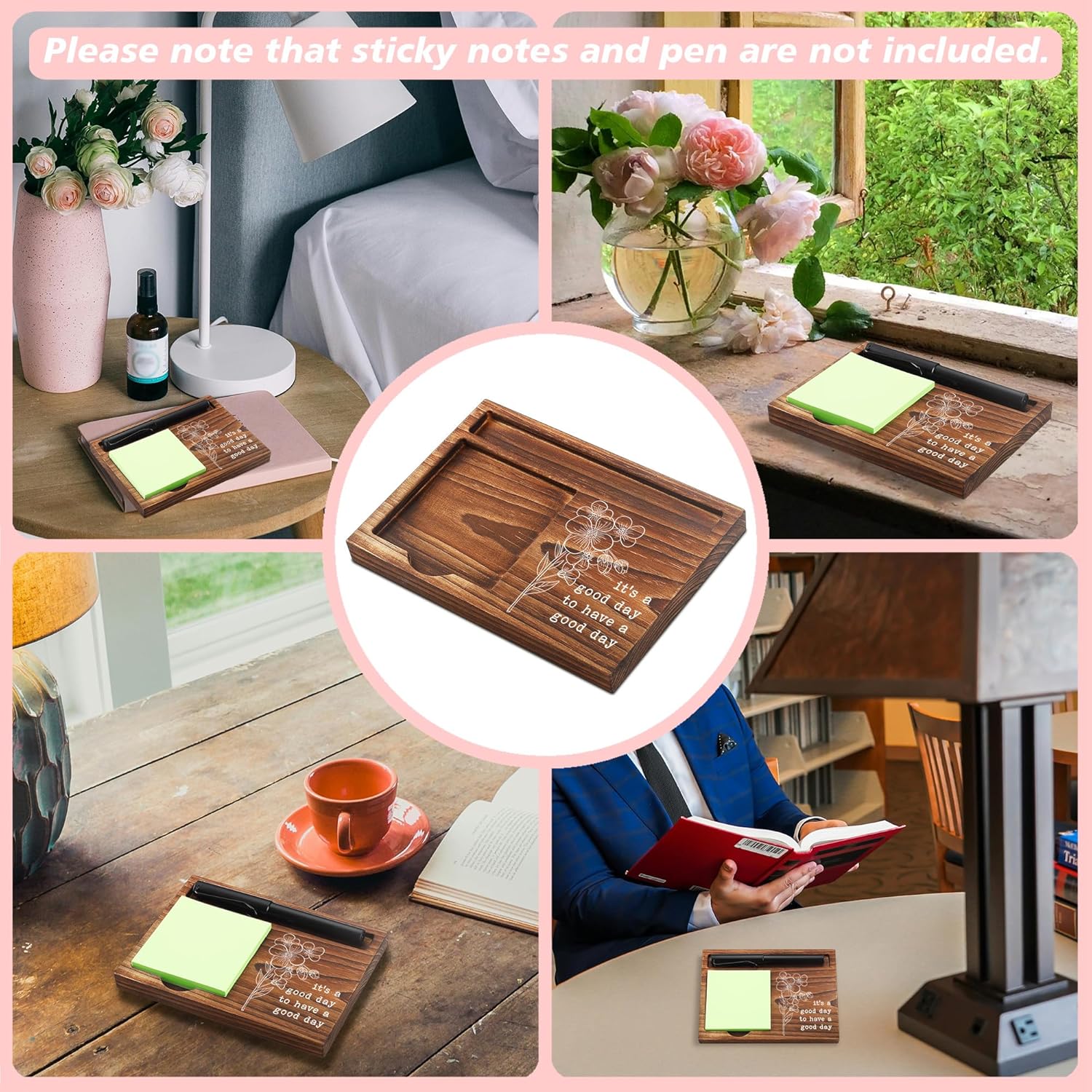 CINRLLA Sticky Note Holder Wooden Notepad & Pen Holder 6.5"" x 4.7"" Sticky Note Pad Holder Dispenser for Desk Work Motivational Gifts, NPA193, Brown 5 - northernschoolofshiatsu.co.uk