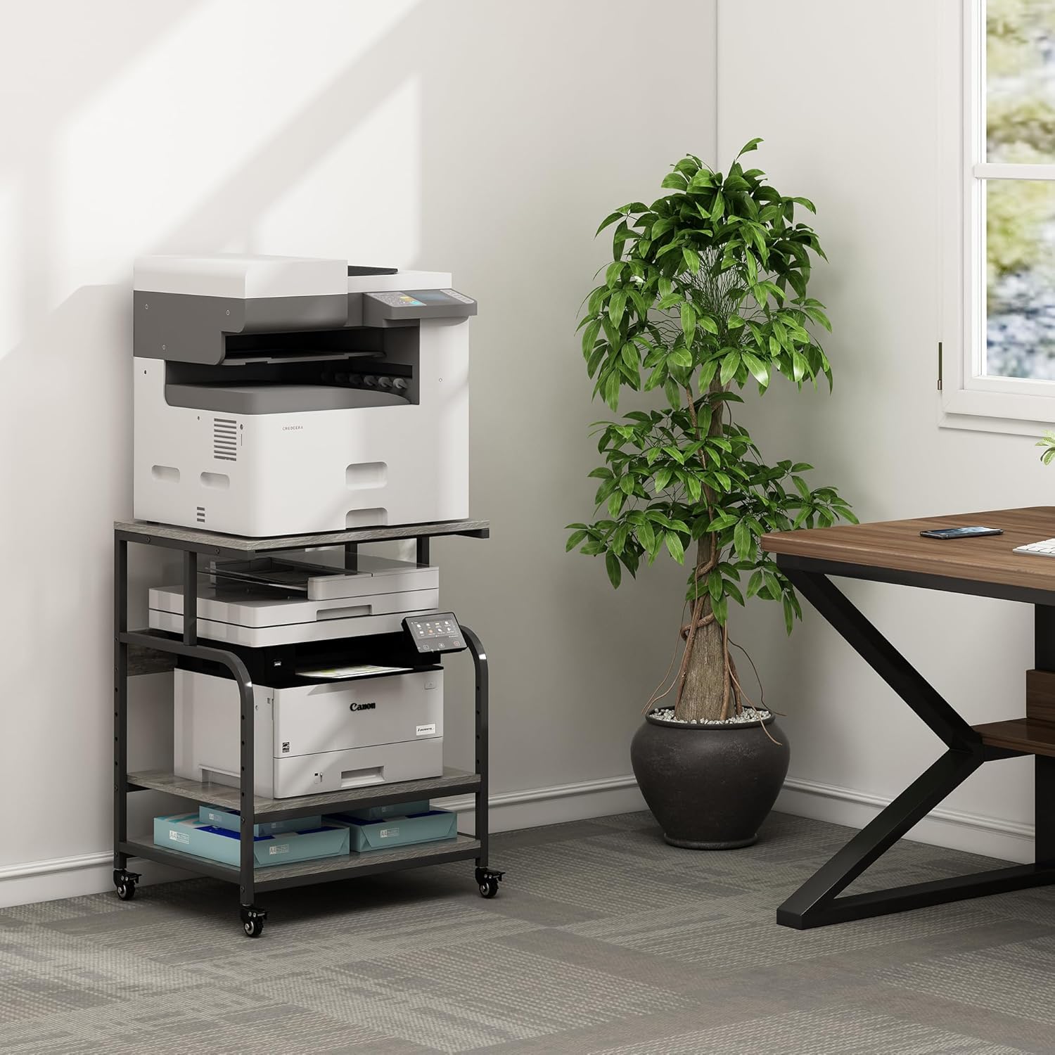 Large Printer Stand Table 23.6 x18.9 x 30 Inches with Height Adjustable Storage Shelf, 3 Tier Rolling Printer Cart with Wheels for Home Office, Gray 6 81nhHdA2c+L. AC SL1500 - northernschoolofshiatsu.co.uk