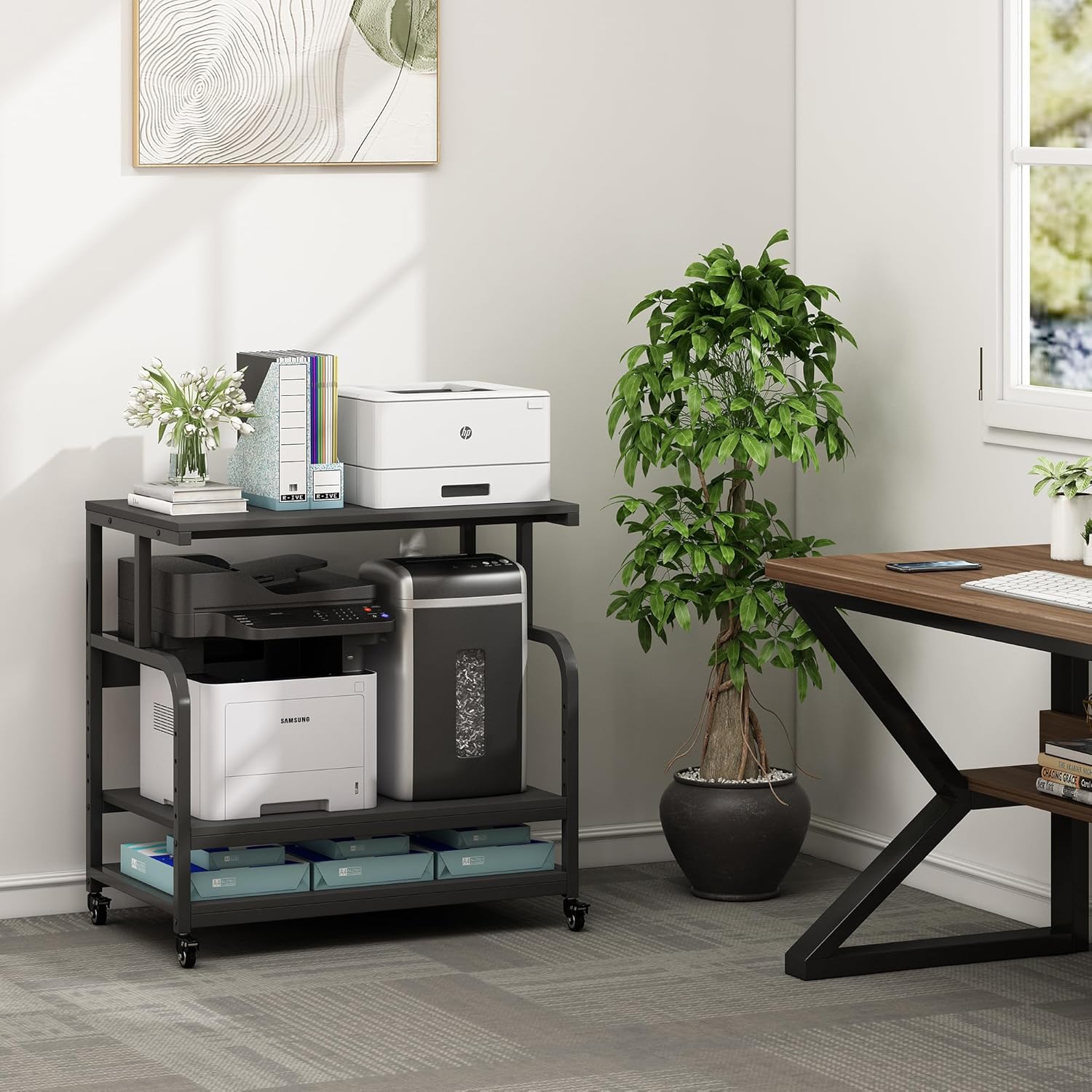 Large Printer Stand Table 23.6 x18.9 x 30 Inches with Height Adjustable Storage Shelf, 3 Tier Rolling Printer Cart with Wheels for Home Office, Gray 41 81orQNyYlpL. AC SL1500 - northernschoolofshiatsu.co.uk