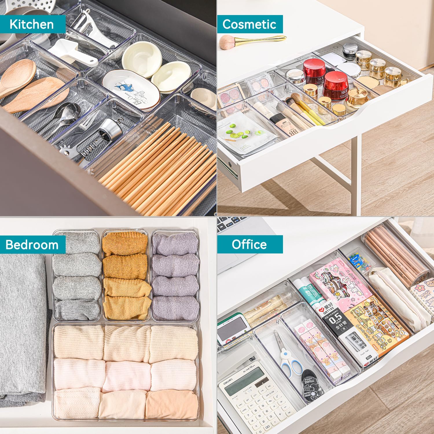 Voova 6 Pack Plastic Drawer Organizers Set,3-Size Kitchen and Office Desk Drawer Organizer Trays, Acrylic Non Slip Storage Bin Divider for Makeup,Jewelry,Gadgets Utensils,Bedroom,Bathroom Vanity,Clear 7 81p BFHXHPL. AC SL1500 - northernschoolofshiatsu.co.uk