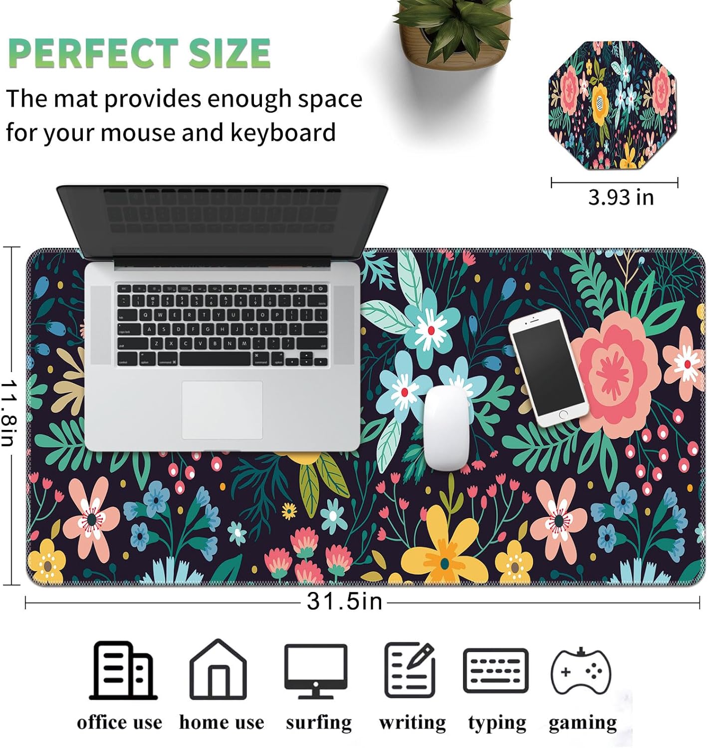 Mouse Pad,Desk Mat,Computer Mouse Pad and Cute Coasters,31.5"x11.8" with Non-Slip Rubber Base Mouse Pad,for Mouse Pads for Laptop,Gaming Office Home,Washable Mousepad,Black Blooming Flowers Floral 86 81p9a1rA87L. AC SL1500 - northernschoolofshiatsu.co.uk