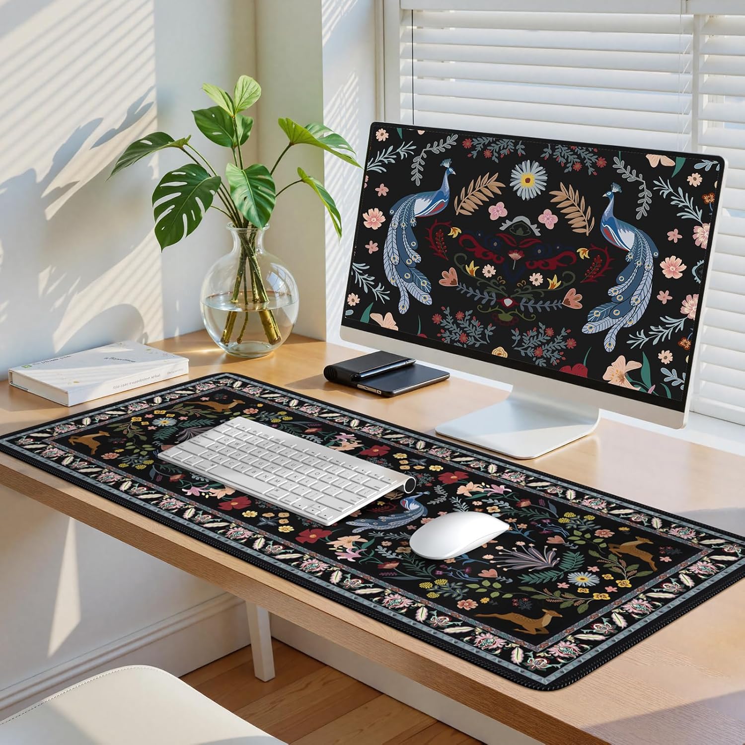 iCasso Desk Matt for Desktop, Large Mouse Pad, XXL Desk Mat,Anti-Slip Big Mousepad with Stitched Edges, Keyboard Pad for Computer(Black-Peafowl) 7 81pOilw07hL. AC SL1500 - northernschoolofshiatsu.co.uk