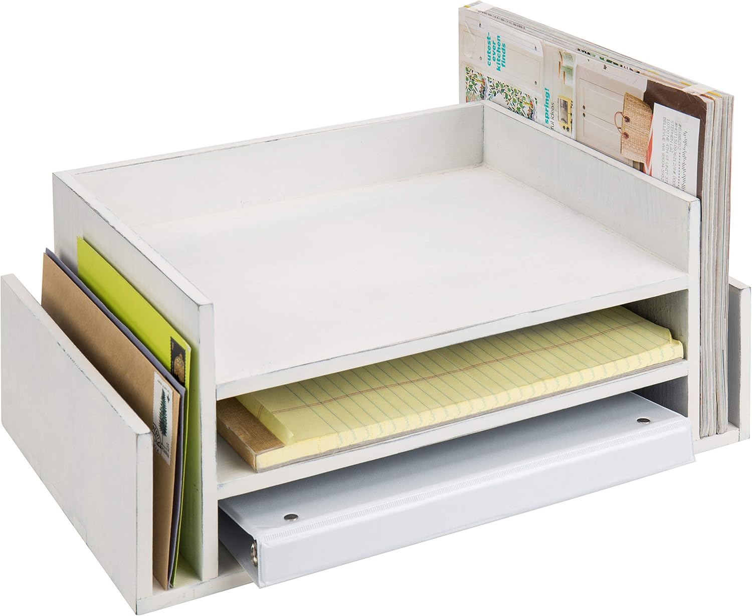 MyGift 3 Tier Wall Mounted Vintage White Wood Office Desktop File Rack, Document Tray Letter Paper Organizer & Mail Sorter 1 81pTI+g690L. AC SL1500 - northernschoolofshiatsu.co.uk