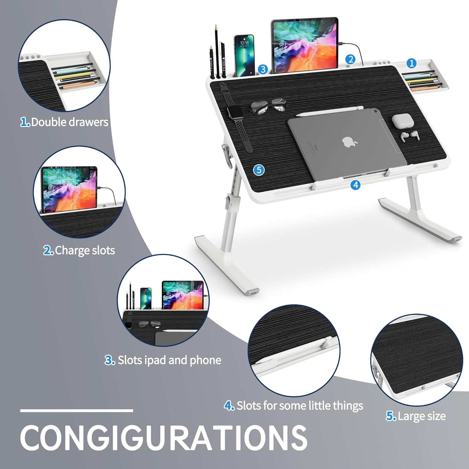 Monomi Laptop Desk for Bed, Height & Angle Adjustable Laptop Stand for Bed,X-Large Folding Portable Lap Desks Trays with Storage Drawers, Lap Table for Eating, Working, Writing and Drawing 16 81pgvOMT87L. AC SL1500 - northernschoolofshiatsu.co.uk