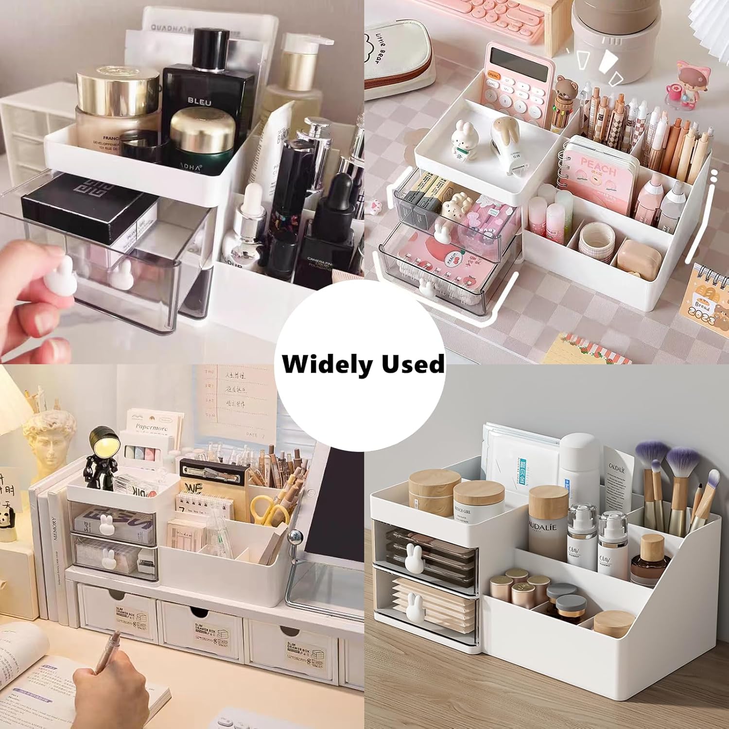 Desk Organizer Storage with Drawers, Large Capacity Plastic Makeup Storage Box Desktop Accessories Organizer for Office Supplies, Bathroom Counter or Dresser, White 7 - northernschoolofshiatsu.co.uk