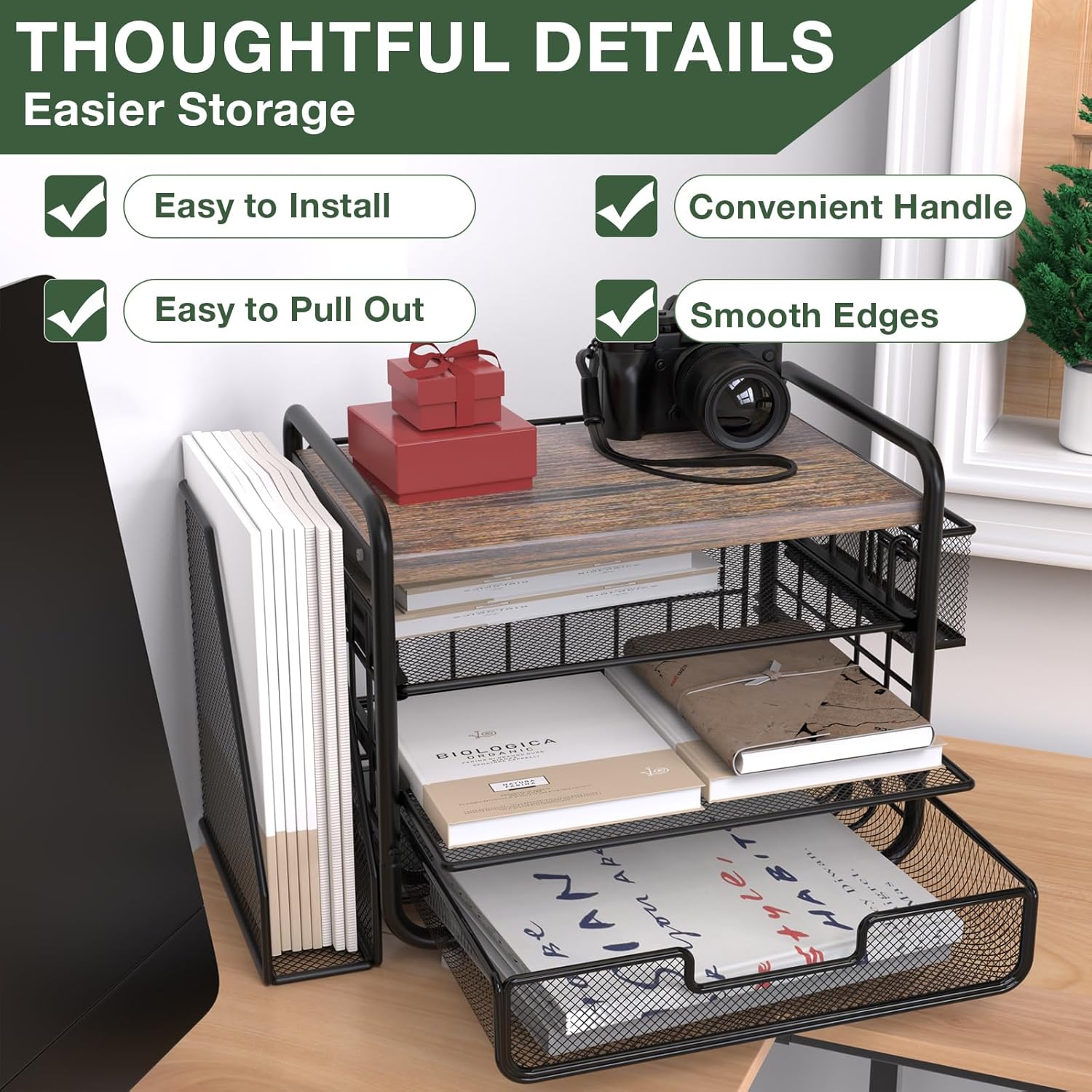 2025 New Large Capacity Desk Organizer with Drawer, Wooden 4-Tier Paper Organizer Letter Tray with File Holder and Pen Holders, Wooden Desk Accessories for A4 Paper Work Folder Storage (Style1) 4 81qGivq ljL. AC SL1500 - northernschoolofshiatsu.co.uk
