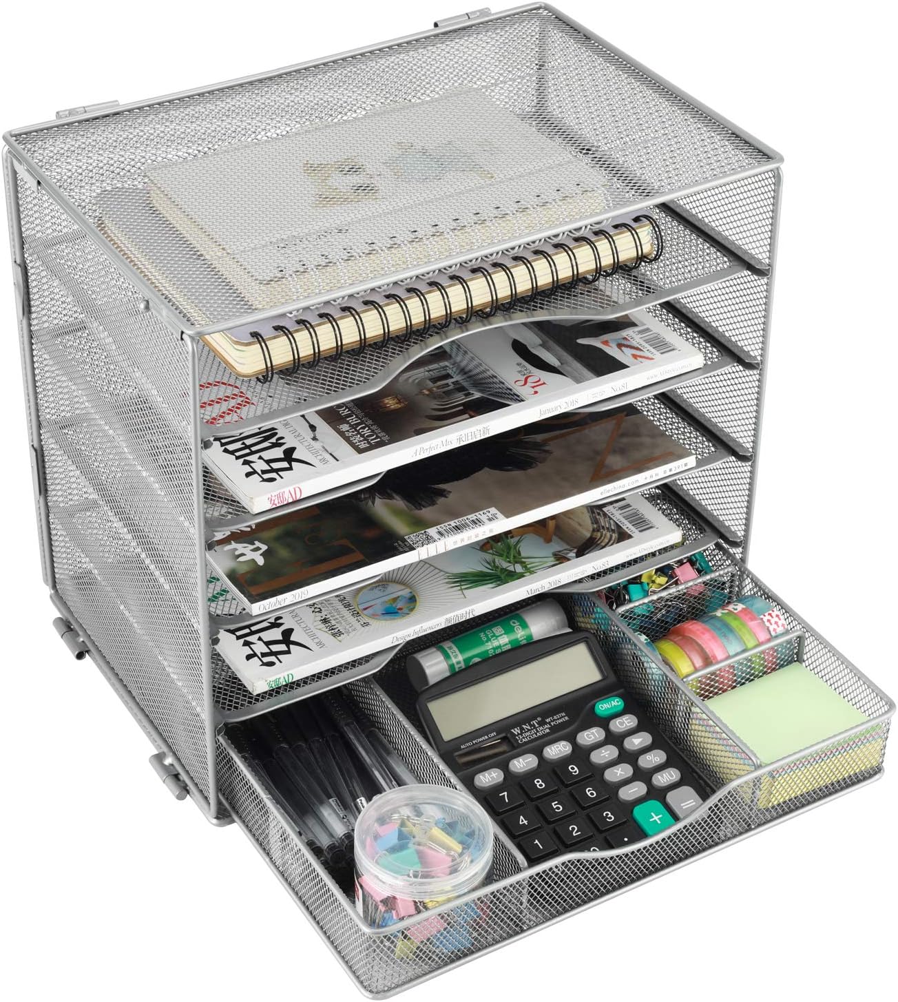 EasyPAG Desk Organizer Tray with Drawer 5 Tier Mesh File Sorter Paper Storage Organizer for Home Office Classroom, Silver 2 81r6 - northernschoolofshiatsu.co.uk