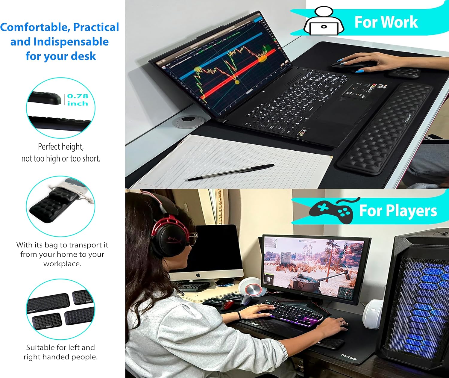 Ergonomic Keyboard Wrist pad Black with Memory Foam - Mouse Wrist Rest for Computer Keyboard, Waterproof, Nonslip. Arm Rest for Keyboard pad Reduce Wrist Fatigue. 2 Piece Pad with Travel Bag. 6 81rEs GBhHL. AC SL1500 - northernschoolofshiatsu.co.uk