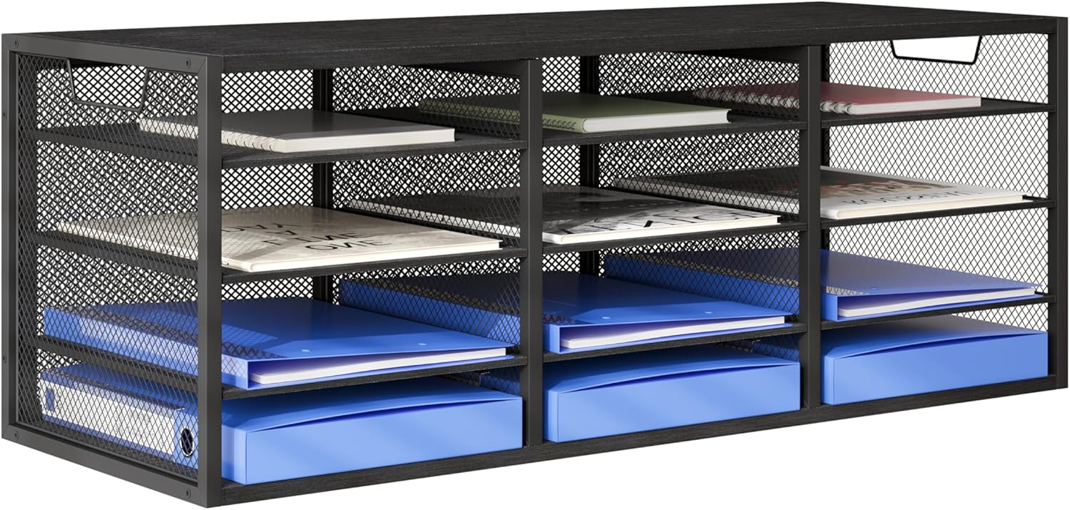 Letter Size Paper Organizer, Metal Literature Organizer, Sturdy Mail Storage Organizer, Desktop Organizer for Storage, Magazine Organizer Keep Desktop Clean, 12 Compartments, Black 14 - northernschoolofshiatsu.co.uk