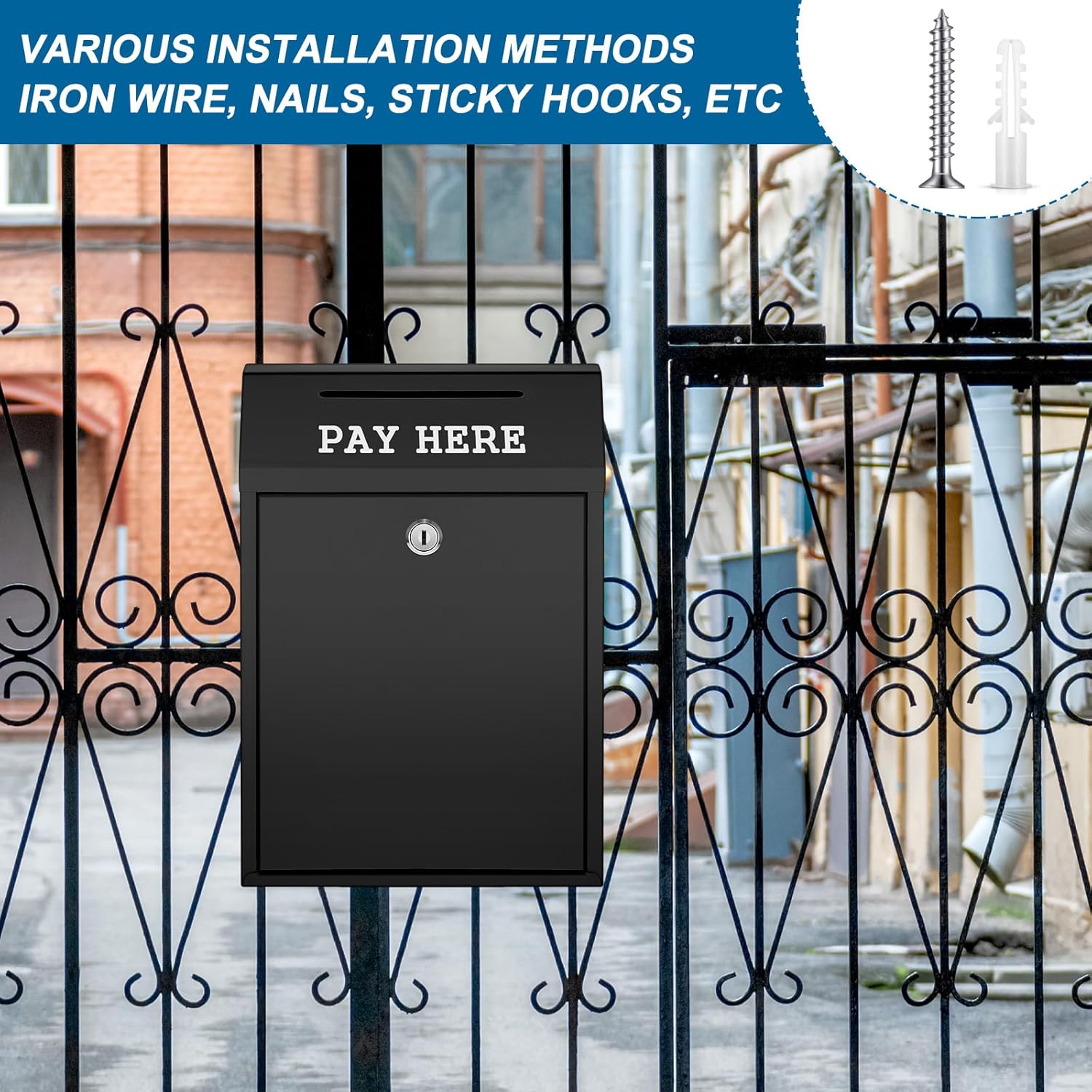 Safe Cash Box Money Collection Metal Donation Box with Lock Wall Mount Pre Drilled Mailbox Delivery Ballot for Home Office Outdoor Self Serve Stand(Black,10.2 x 5.7 x 2.8 Inch) 34 81sGrDdpTaL. AC SL1500 - northernschoolofshiatsu.co.uk
