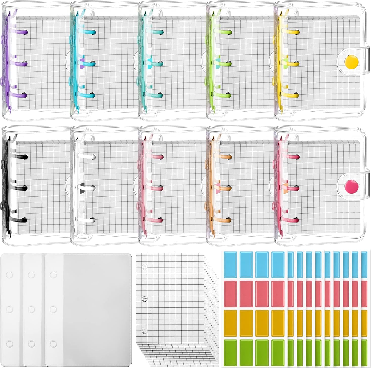Yahenda 10 Sets Mini Transparent 3 Ring Binder Covers with Inner Papers Storage Bags Label Sticker Clear Soft PVC Loose Leaf Notebook Cover Protector Pockets (Clear) 1 81sf1L3bWdL. AC SL1500 - northernschoolofshiatsu.co.uk