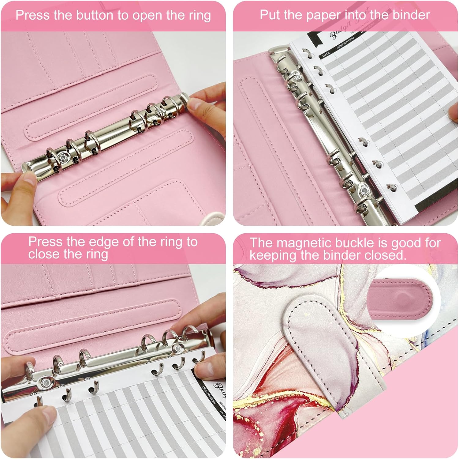 A5 Refillable 6 Ring Faux Leather Budget Binder,Mini Notebook Binder Cover for A5 Filler Paper,Loose Leaf Personal Planner Cover with Magnetic Buckle Closure(Marble Purple) 65 81ssHMtjZSL. AC SL1500 - northernschoolofshiatsu.co.uk