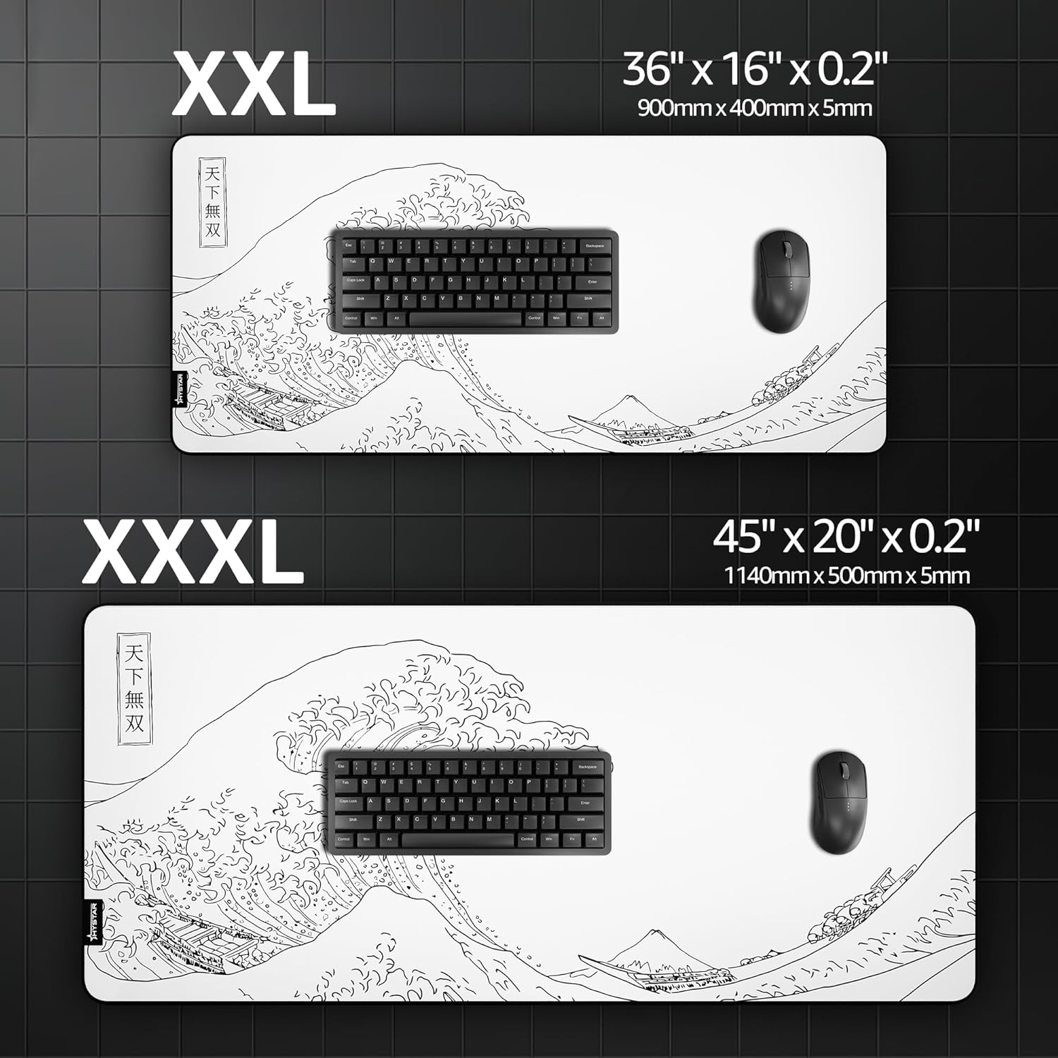 Hystar® Extended Gaming Mouse Pad | XXL 36" x 16" | 5mm Thick, Waterproof Surface, Smooth Polyester Fabric, and Natural Rubber Base | The Great Wave (Black) 7 81tKB - northernschoolofshiatsu.co.uk