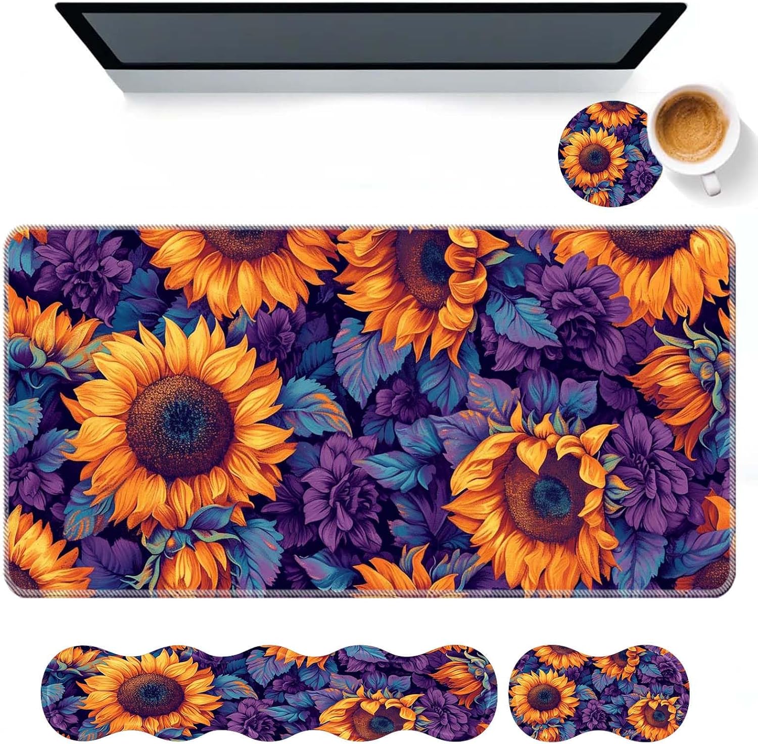Keyboard Mouse Pad Set,Large Desk Pad+Keyboard Wrist Rest+Mouse Pad Wrist Support+Coaster,Easy Typing Pain Relief Non-Slip Mousepad Wrist Support Mousepad Home Office,Colorful Bird Feathers 1 - northernschoolofshiatsu.co.uk