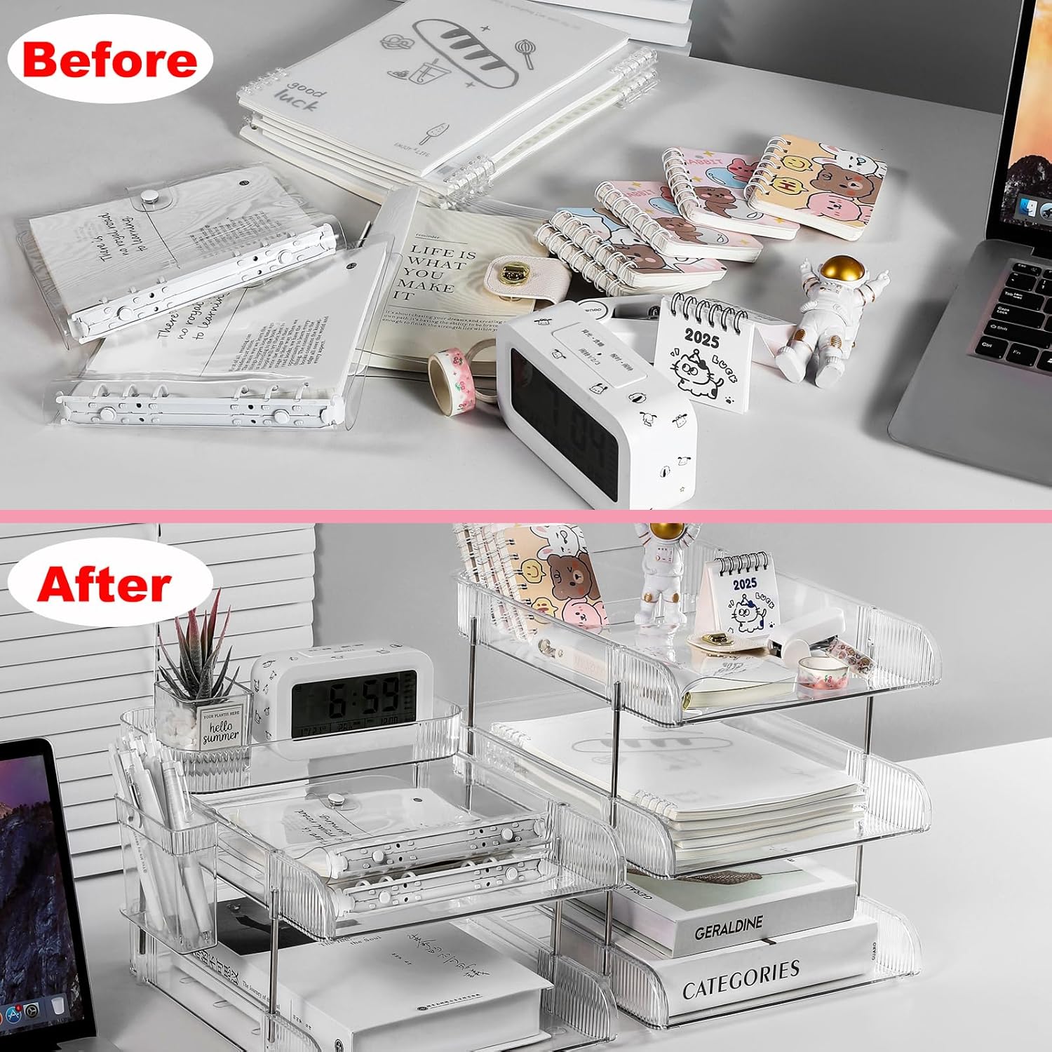 Paper Organizer Letter Tray - Acrylic Desk File Organizer with Pencil Holder and Top Box, Stackable Paper Organizer for Desk, Office Organizer for A4 Office File, 2 Tier+ Holder+ Box 7 81u7V1WKh+L. AC SL1500 - northernschoolofshiatsu.co.uk