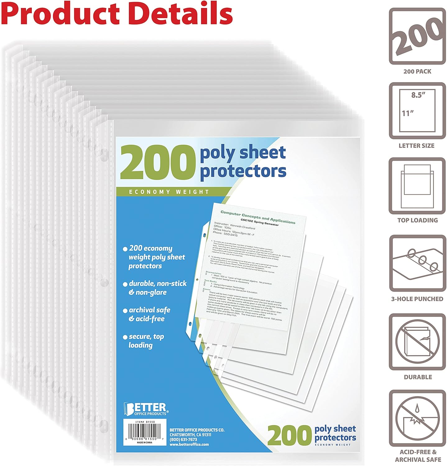 Better Office Products Sheet Protectors, 200 Piece 2 81uCnd5PgrL. AC SL1500 - northernschoolofshiatsu.co.uk