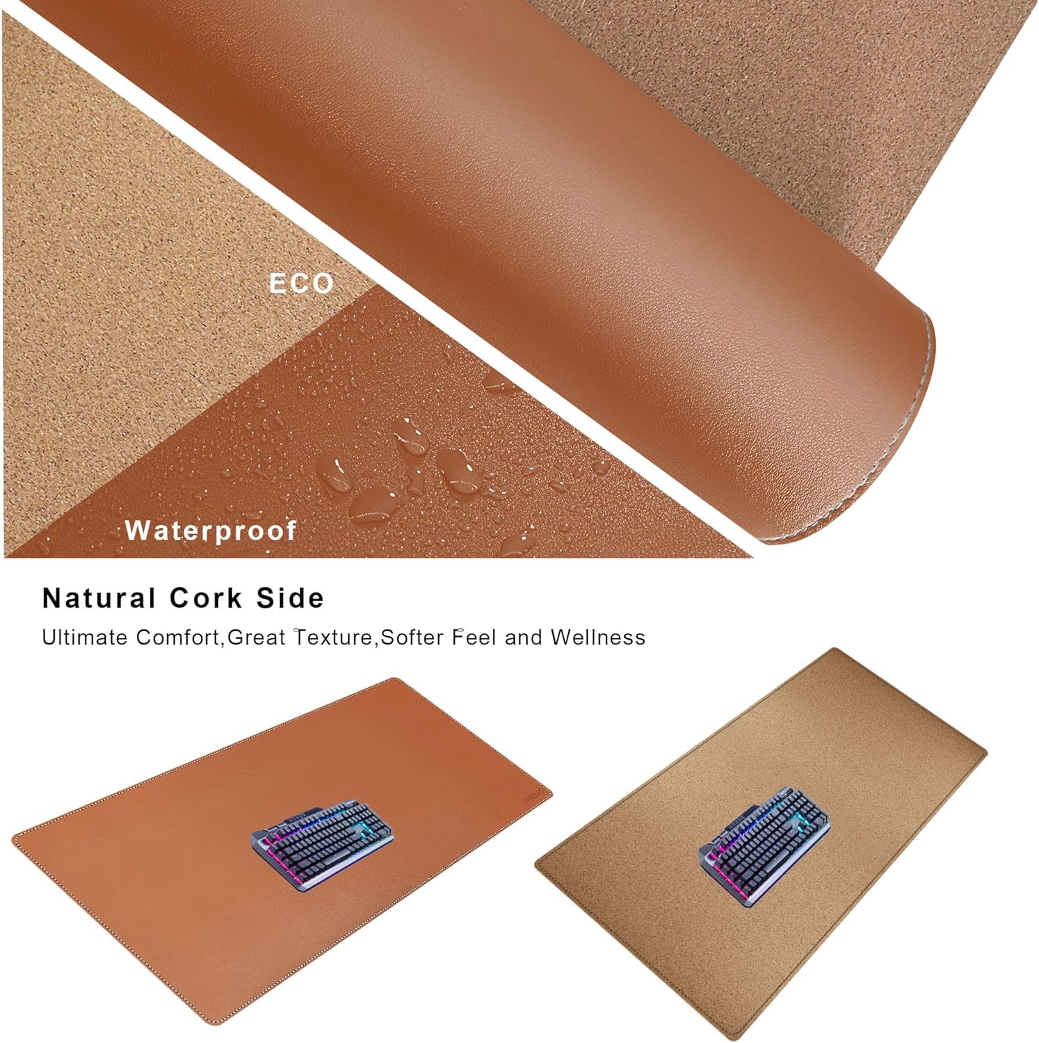 Mydours Cork & PU Leather Desk Mat, 40" x 20" Large Gaming Mouse Pad XL, Dual-Sided Portable Desk Pad Blotter, Keyboard Computer Desktop Protector for Gift Office Home (Brown) 3 - northernschoolofshiatsu.co.uk
