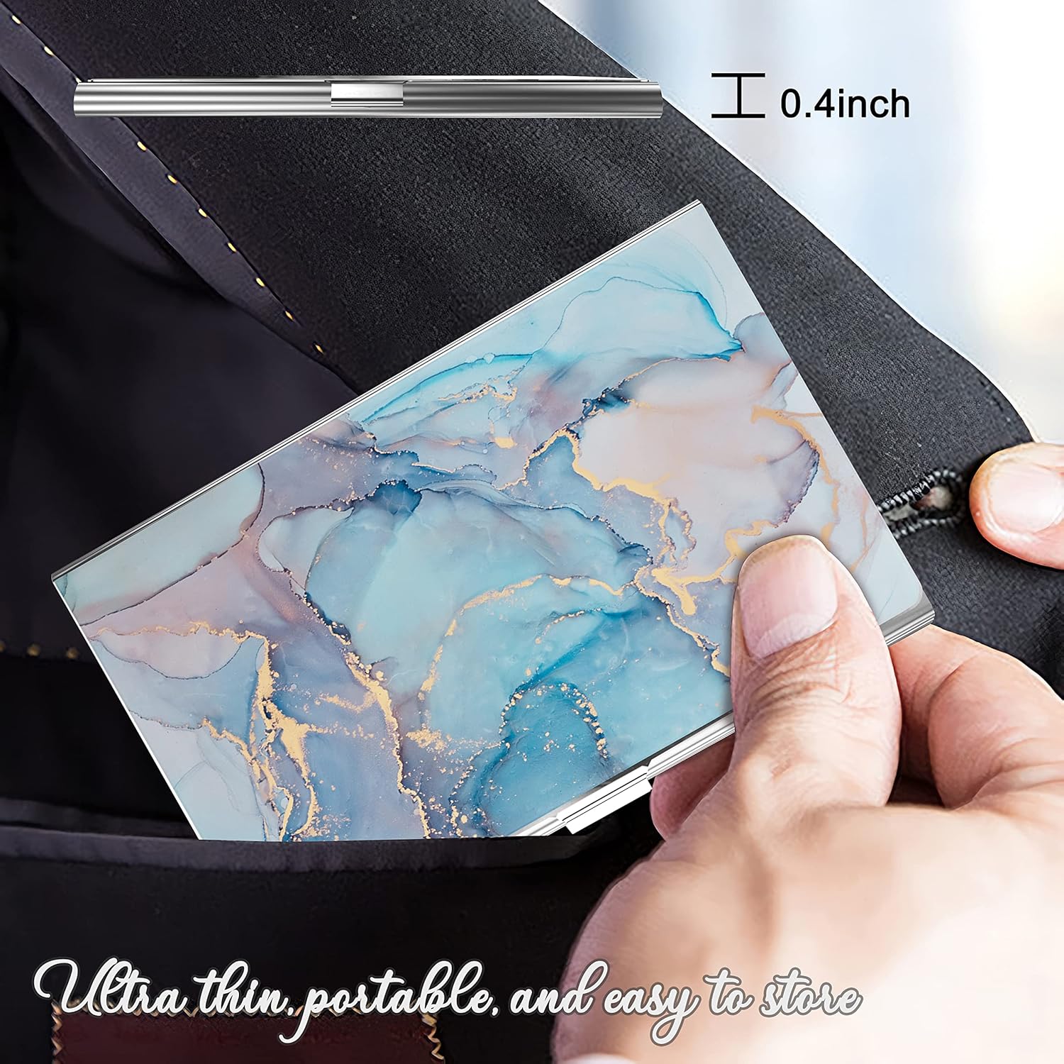 Business Card Metal Slim Organizer, Professional Stainless Steel Square Pocket Wallet for Office Workers, Compact and Portable for Pockets (Blue Marble 3 81uMKcVXEWL. AC SL1500 - northernschoolofshiatsu.co.uk