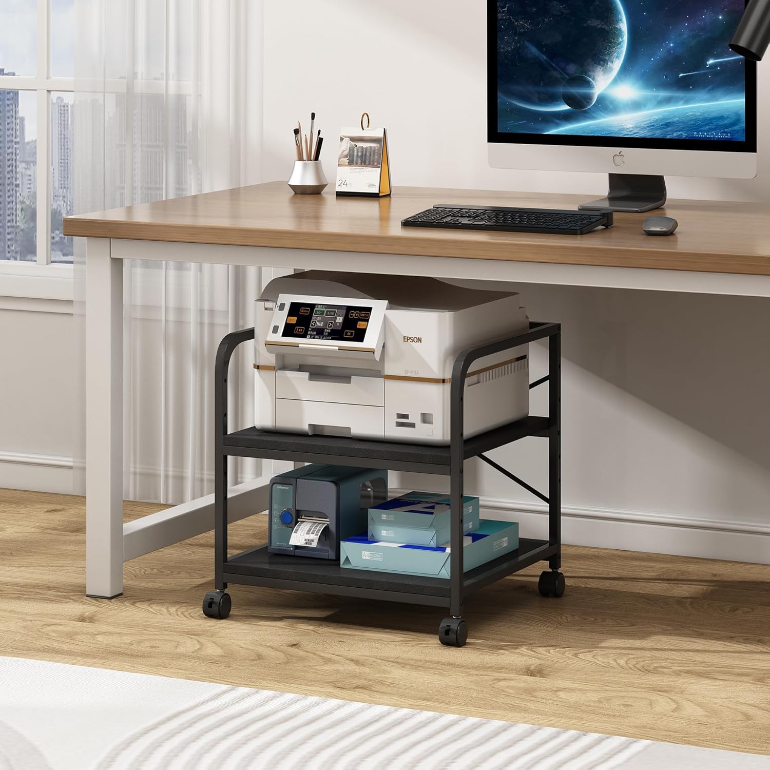 2 Tier Under Desk Printer Stand with Storage, 20 Inches Deep Large Printer Table with Height Adjustable Shelf, Rolling Printer Cart with Wheels for Home Office - Black 5 81uNVonpOwL. AC SL1500 - northernschoolofshiatsu.co.uk