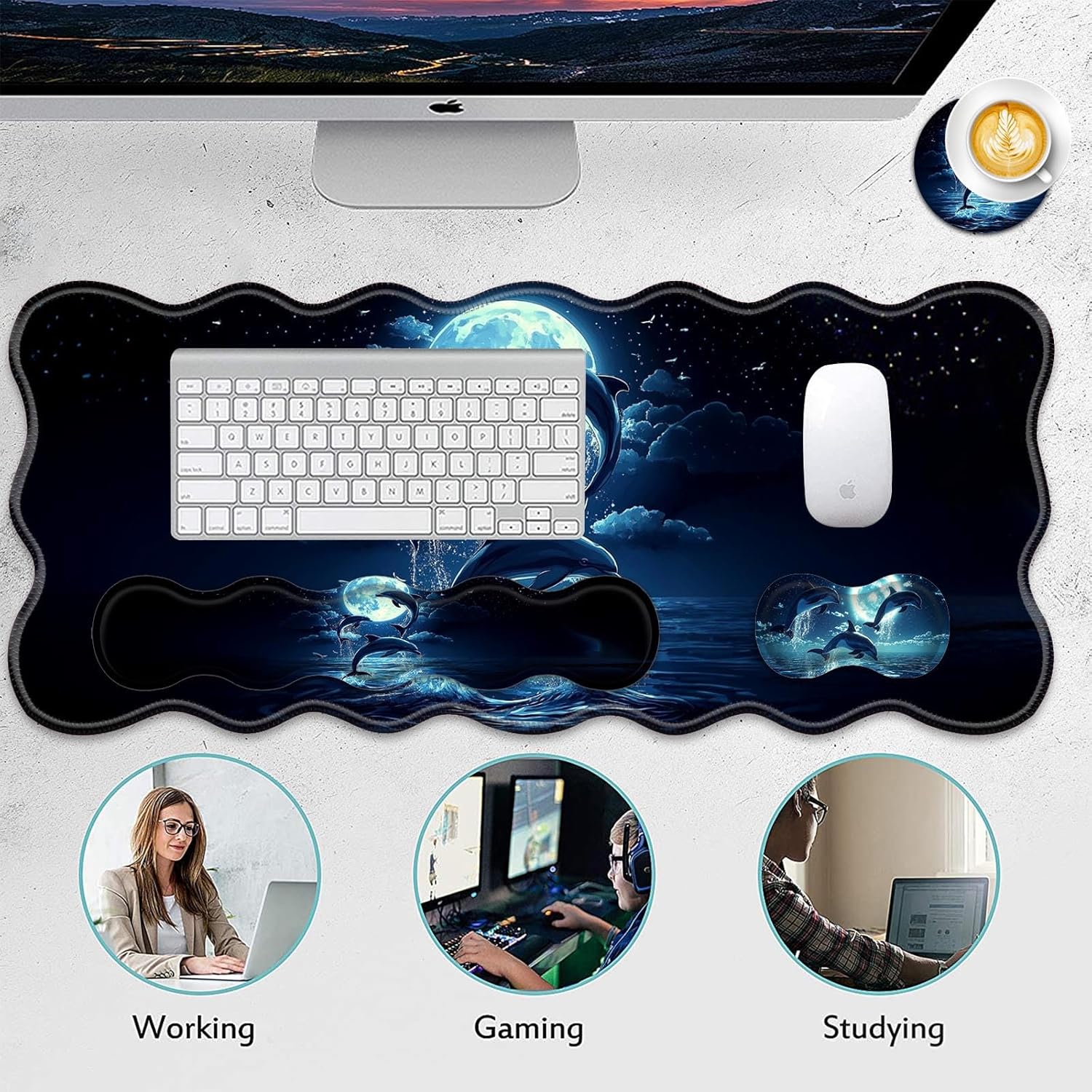 4 in 1 Desk Mat Set,Mouse Pad with Keyboard Wrist Rest,Wave-Shaped Design,Non-Slip Rubber Base,Waterproof,for Home,Office,Gaming,Starry Night 11 81vPC3j+DIL. AC SL1500 - northernschoolofshiatsu.co.uk