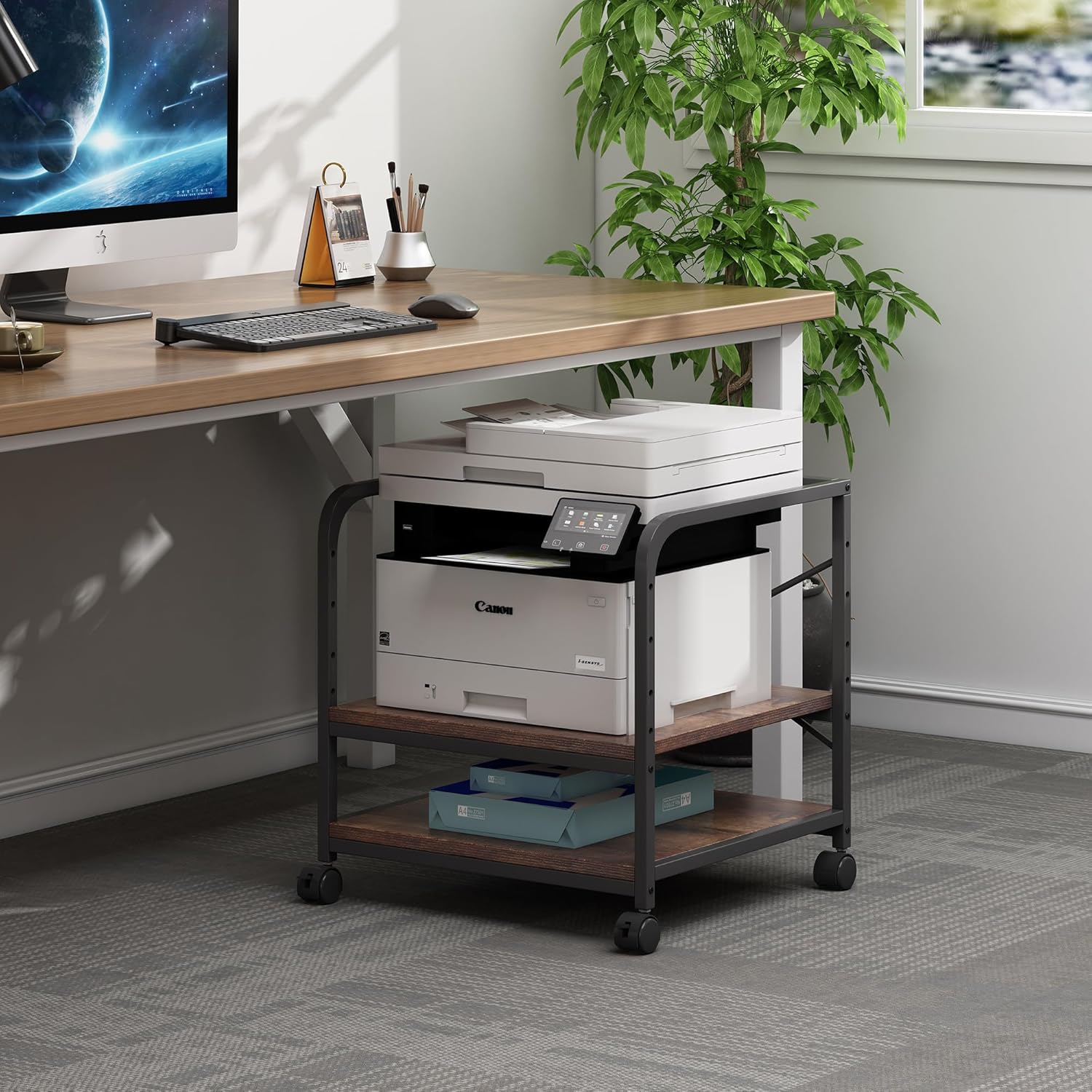 2 Tier Under Desk Printer Stand with Storage, 20 Inches Deep Large Printer Table with Height Adjustable Shelf, Rolling Printer Cart with Wheels for Home Office - Black 20 81vpoyKF7NL. AC SL1500 - northernschoolofshiatsu.co.uk