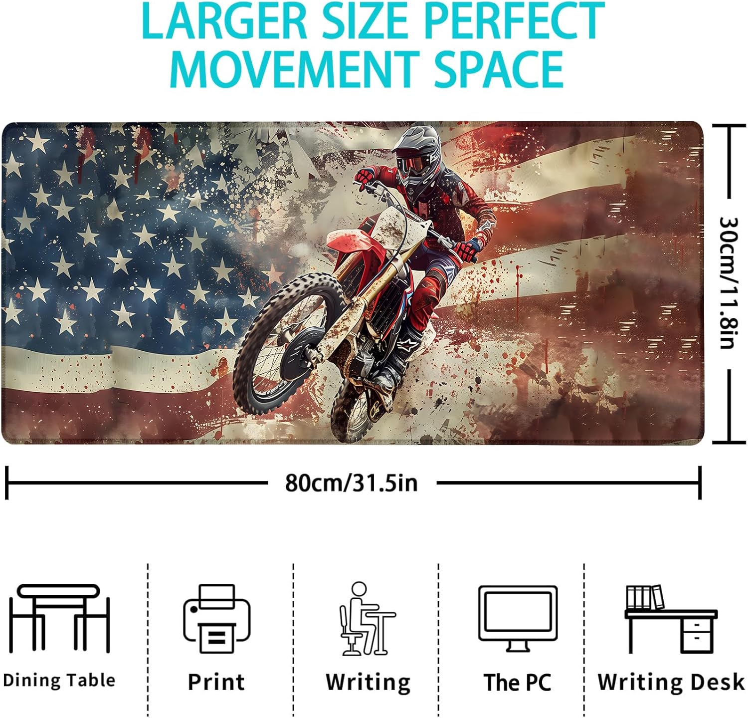 Gaming Mouse Pad, American Flag Dirt Bike Mouse Pad, Desk Mat, Non-Slip Rubber Base MousePads for Computers Laptop Office School Home Accessories Decor 31.5" x 11.8" 3 81w34pvVK+L. AC SL1500 - northernschoolofshiatsu.co.uk