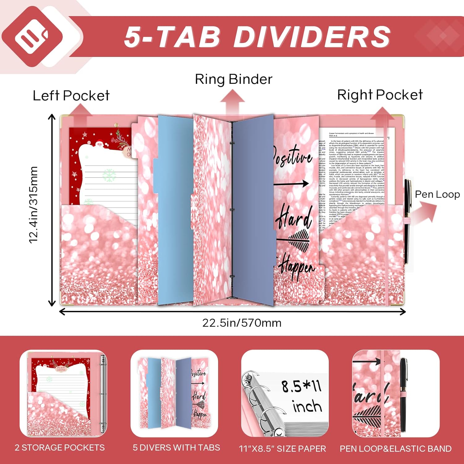 2 Inch 3 Ring Binders for Letter-Size 11" x 8.5" with 5-Tab Dividers and Low Profile Clipboards Three Ring Binder for School Class Office Supplies, Rose Floar 105 81wamvXw79L. AC SL1500 - northernschoolofshiatsu.co.uk