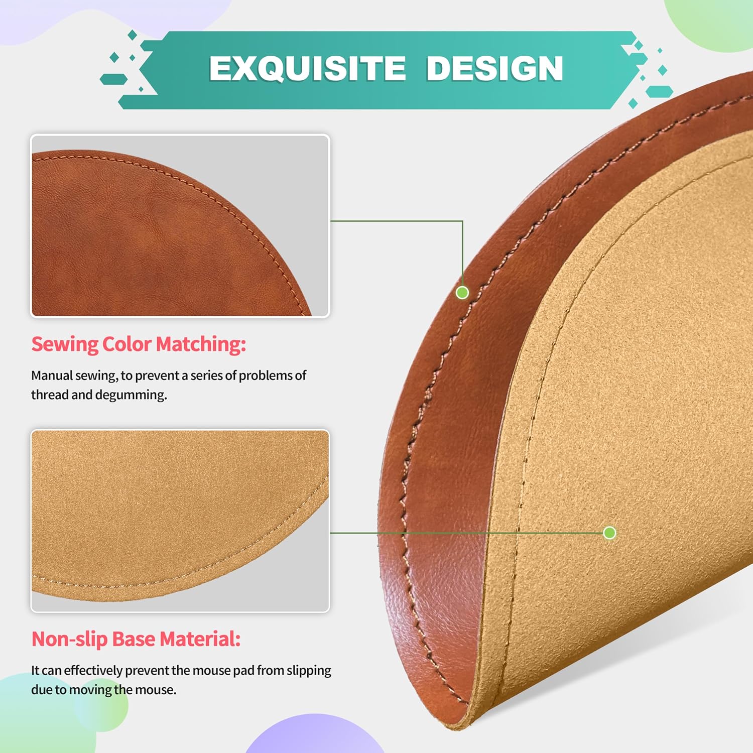 Mouse Pad, PU Mouse Pad,Leather Mouse Pad with Stitched Edge Micro-Fiber Base with Non-Slip Waterproof,Mouse Pad for Computers,Laptop, 8x11Inch (Caramel Brown) 225 81wuwMSH+RL. AC SL1500 - northernschoolofshiatsu.co.uk