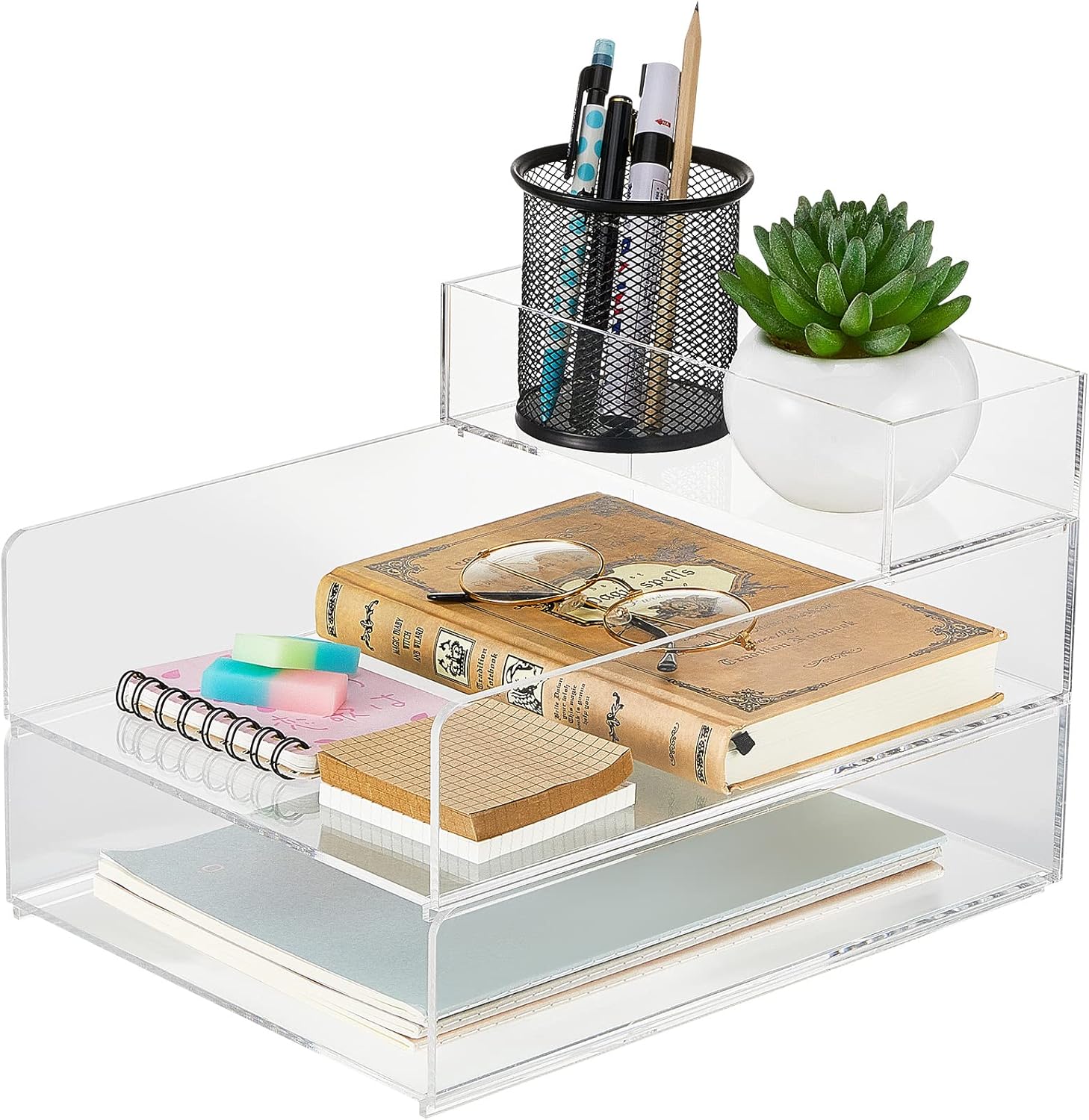 Yulejo Stackable Acrylic Paper Tray Clear Acrylic Desk Organizer Letter Size Paper File Tray for Office Document Workspace Desktop(3 Tier) 1 - northernschoolofshiatsu.co.uk