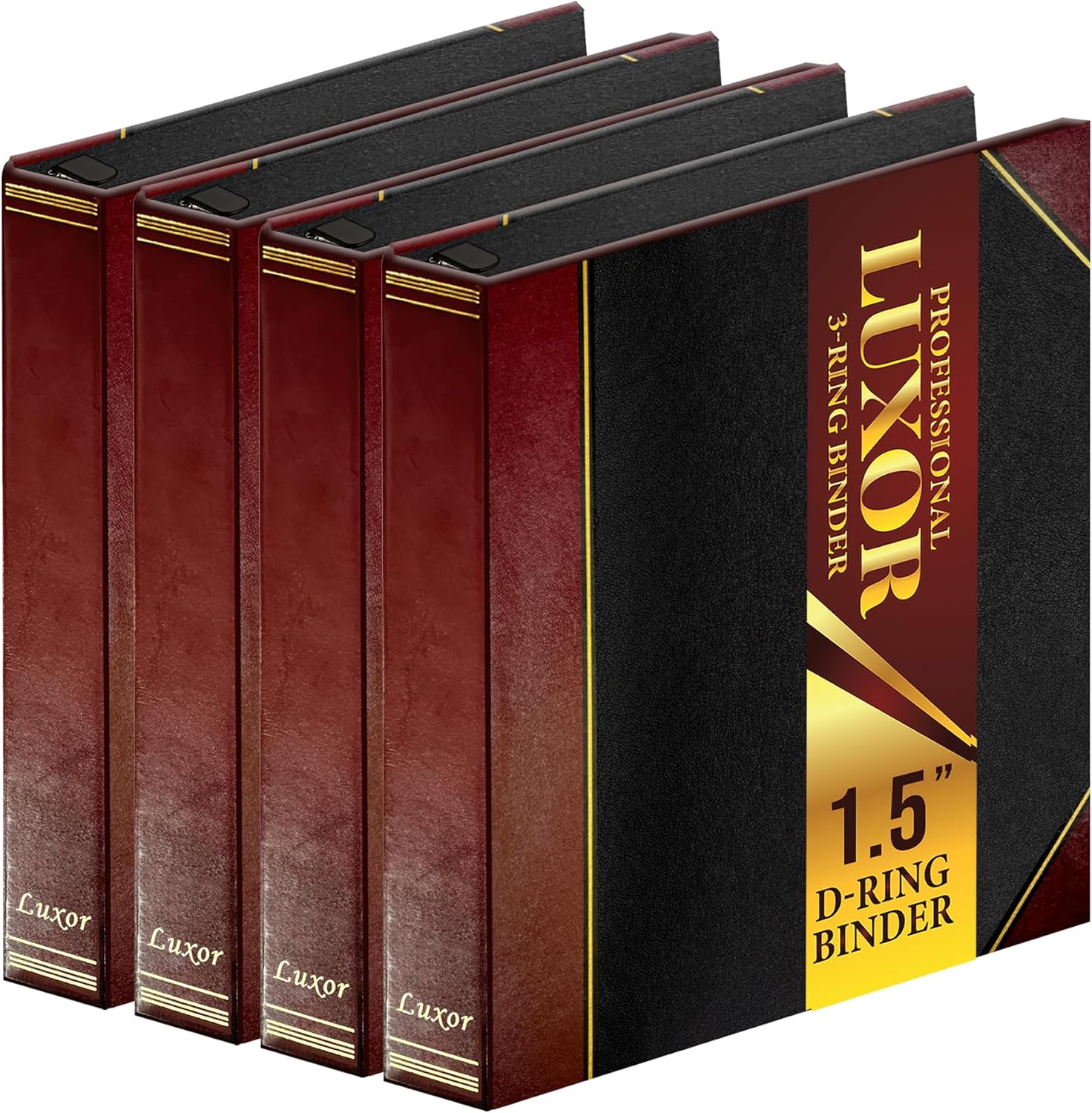 Performore 4 Pack of Professional Luxor 3 Ring Binder 1.5 Inch Locking Slant Angle D-Rings, Maroon Turned Edge Flat, Durable Heavy Duty Presentation Folder Binder for Documents Paper Files Projects 1 - northernschoolofshiatsu.co.uk