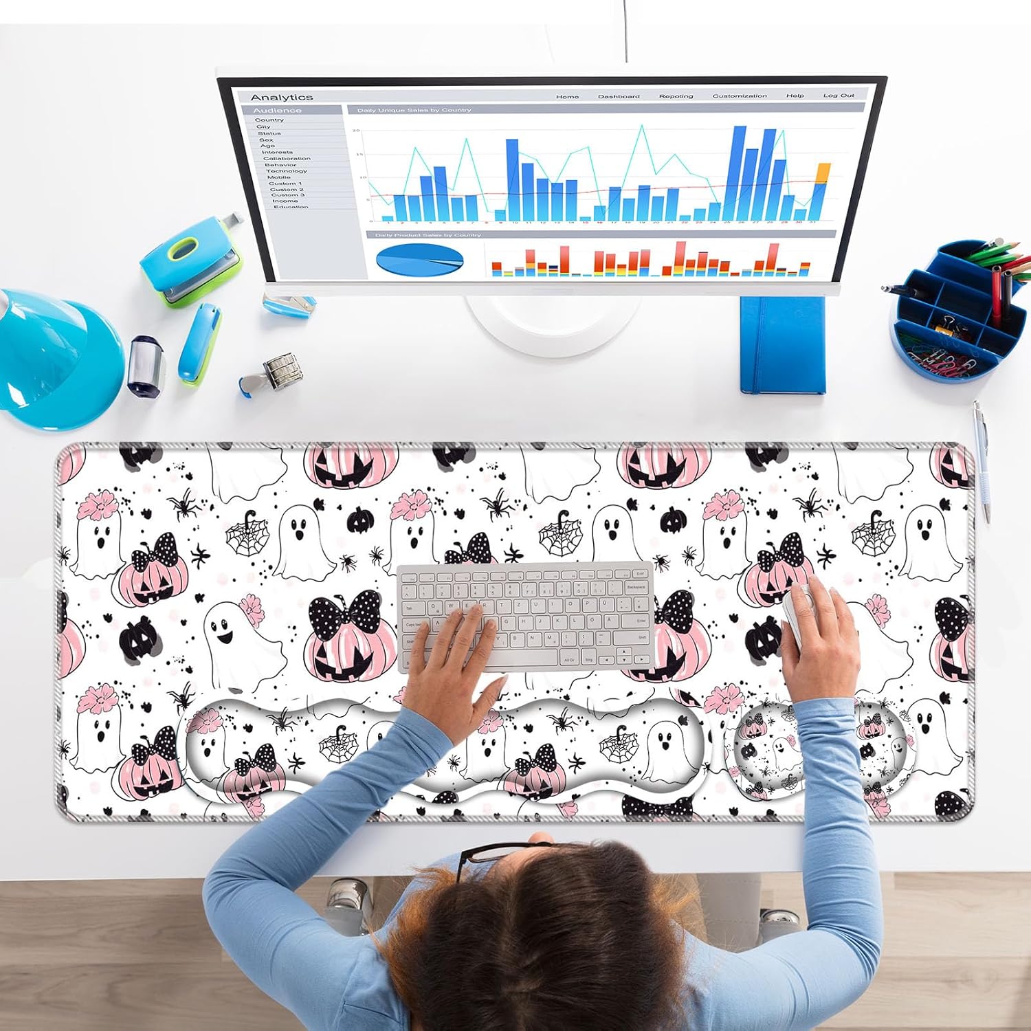 Keyboard Wrist Rest Set,Memory Foam Wrist Support Mouse Pad,31.5"x11.8" Desk Mat for Comfortable Typing & Pain Relief,Non-Slip Base for Office & Home Use - Abstract Flower 91 - northernschoolofshiatsu.co.uk