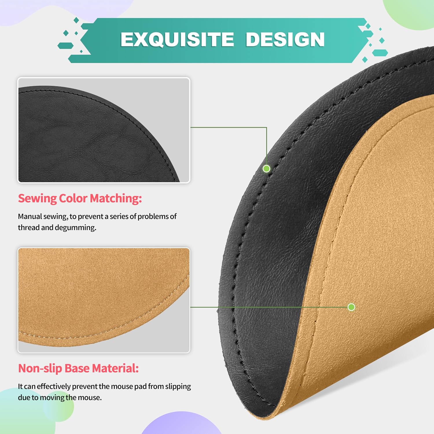 Mouse Pad, PU Mouse Pad,Leather Mouse Pad with Stitched Edge Micro-Fiber Base with Non-Slip Waterproof,Mouse Pad for Computers,Laptop, 8x11Inch (Caramel Brown) 267 - northernschoolofshiatsu.co.uk