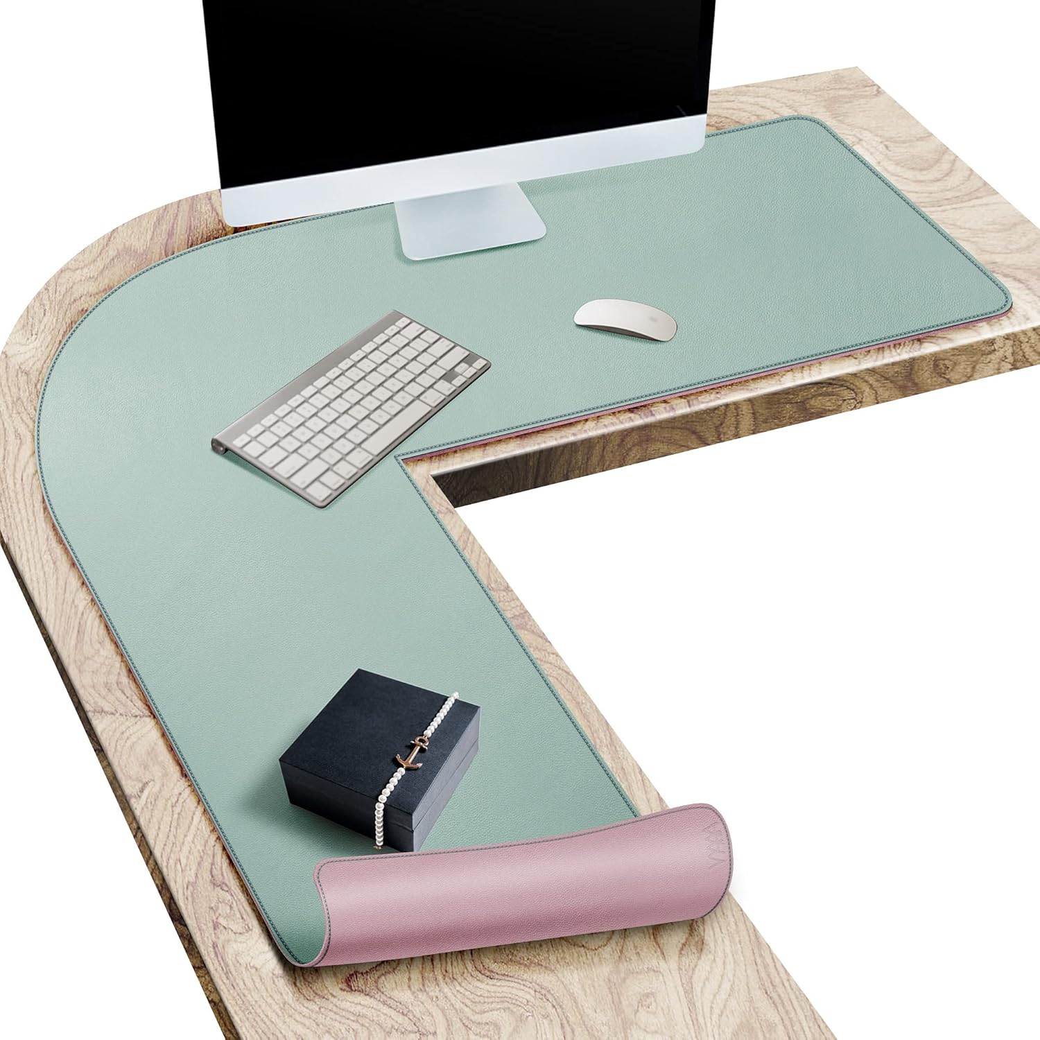 Vyaaa L Shaped Desk Mat Leather Desk Pad, PU Leather Corner Desk Mat for Computer, Gaming, Writing, Home and Office, 39.4"x 39.4"x 13" Light Purple 64 - northernschoolofshiatsu.co.uk