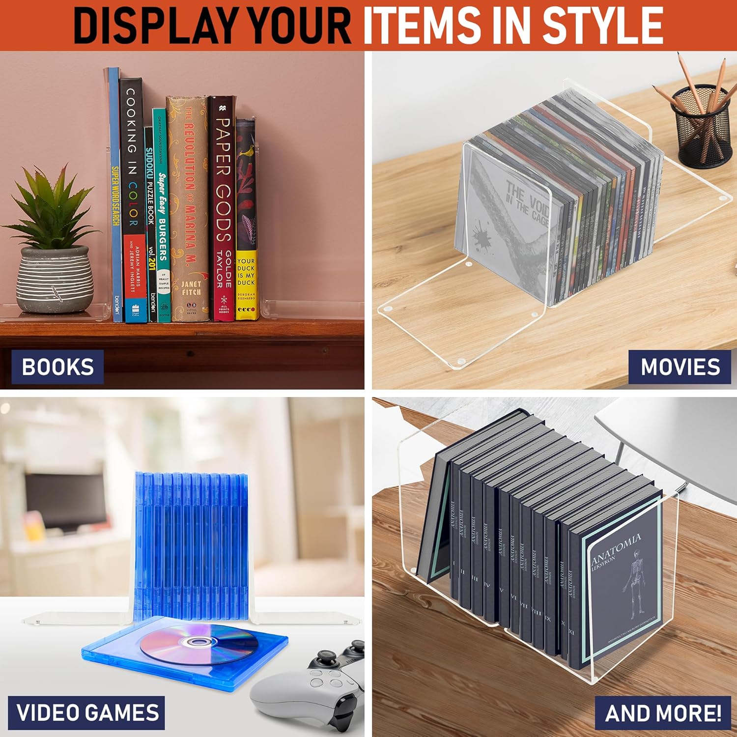 Acrylic Bookends, 2 Pairs of Clear Invisible Ends for Shelves, 4mm Heavy-Duty Non-Skid Holders for DVDs, CDs, Video Games, and Books. Stoppers for Home, Office, or Library Organization (Clear) 4 81z4ig8+UHL. AC SL1500 - northernschoolofshiatsu.co.uk