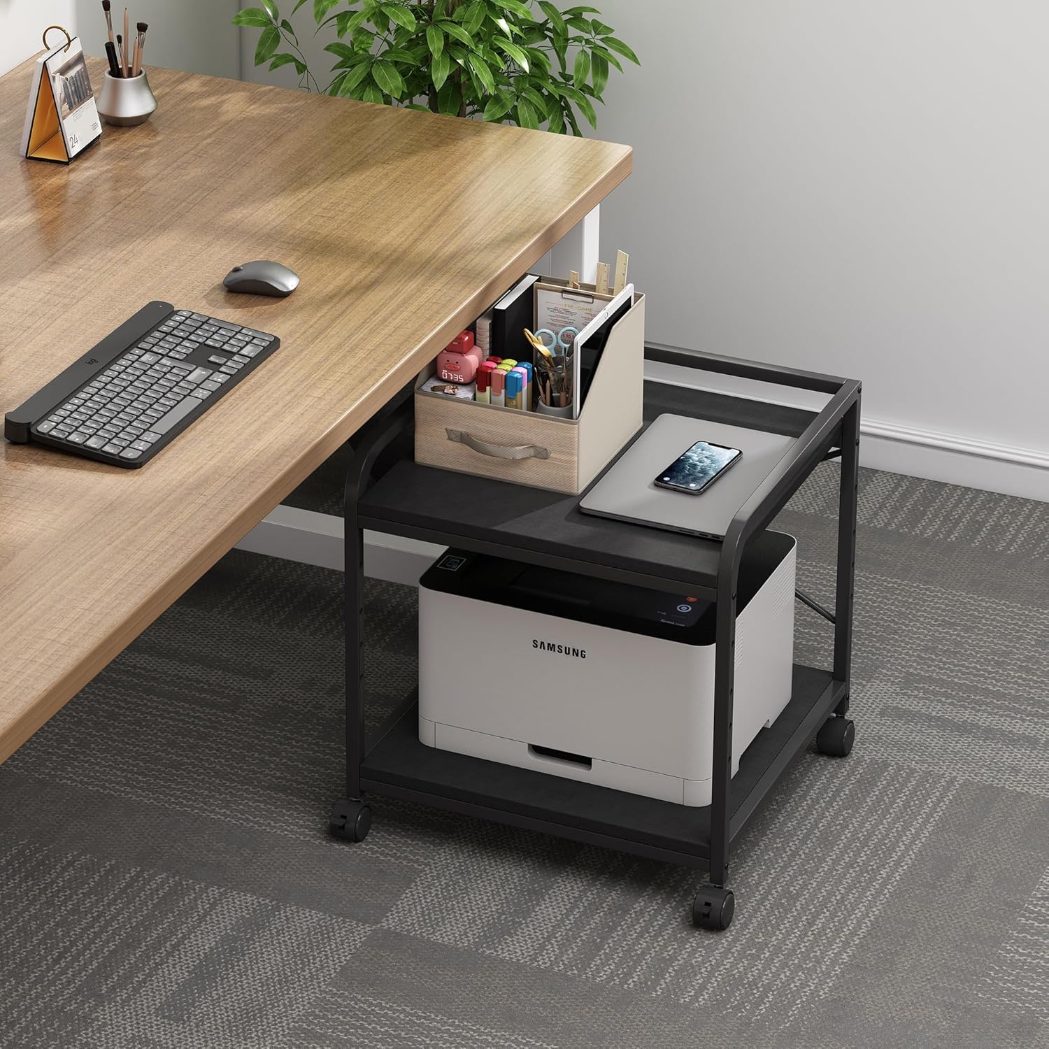 2 Tier Under Desk Printer Stand with Storage, 20 Inches Deep Large Printer Table with Height Adjustable Shelf, Rolling Printer Cart with Wheels for Home Office - Black 6 81zNXpePQeL. AC SL1500 - northernschoolofshiatsu.co.uk