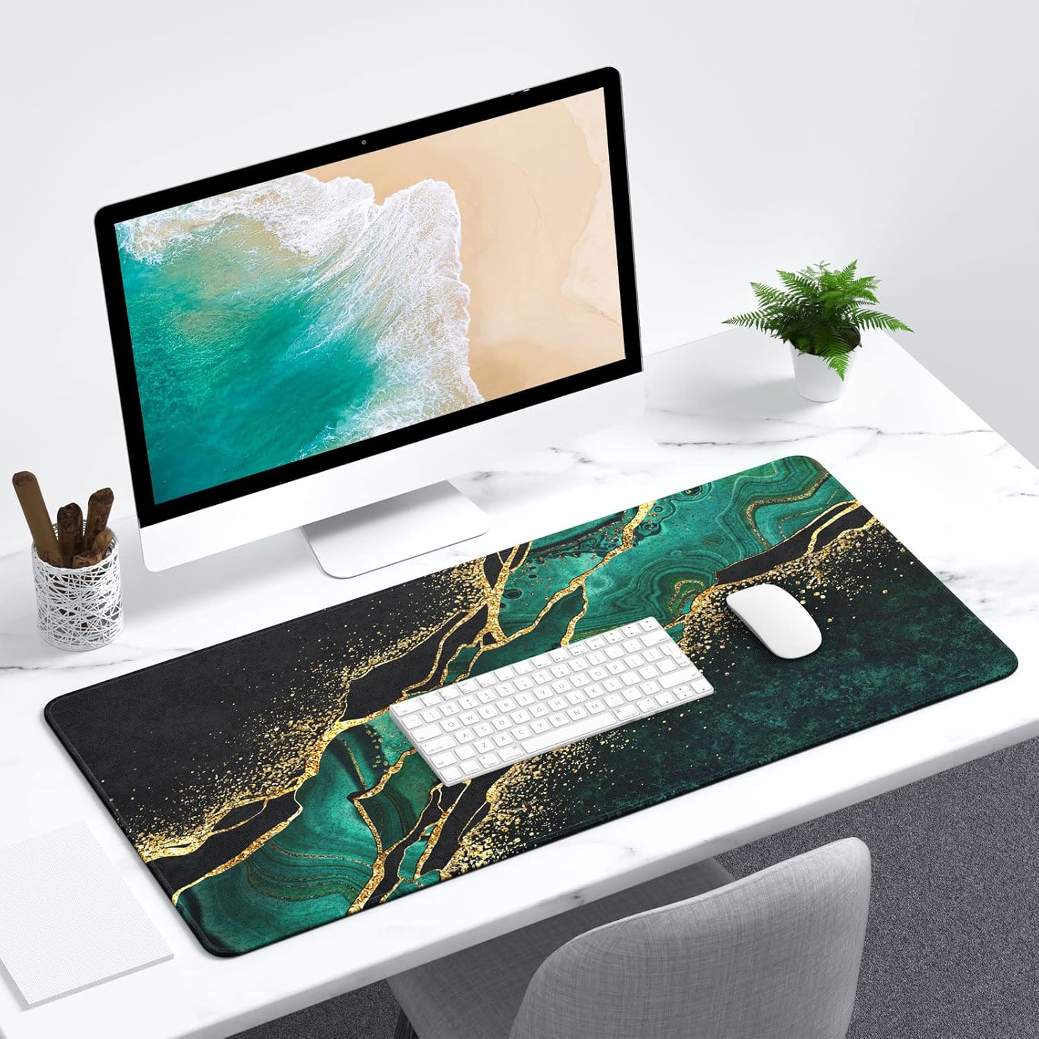 Extended Large Mouse Pad, XXL Gaming Mousepad 31.5 x 15.7 Inch, Big Computer Keyboard Desk Pad, Waterproof Mouse Mat with Stitched Edges and Non-Slip Base for Office Gaming, Green Marble 7 81zOvmJELyL. AC SL1500 - northernschoolofshiatsu.co.uk