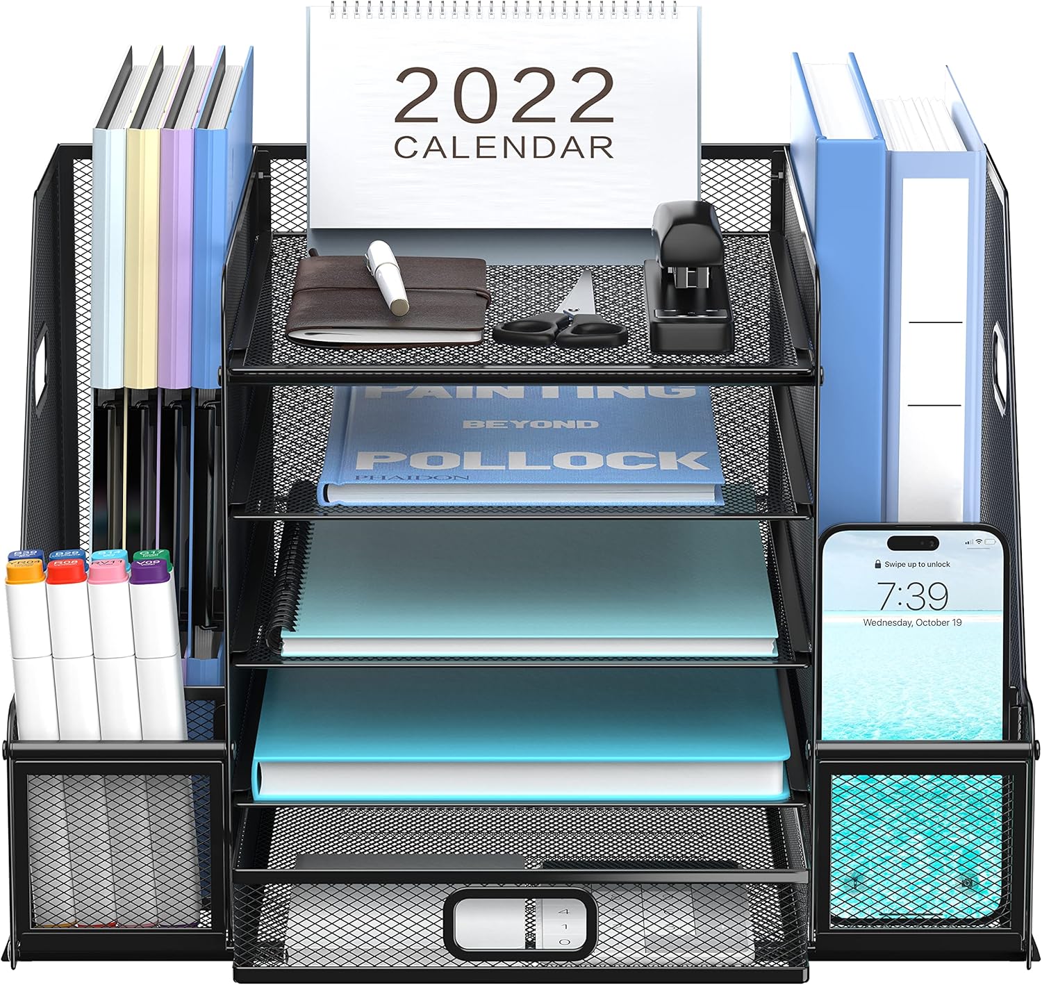 SUPEASY Mesh Desk Organizer with File Holder, 5-Tier Paper Letter Tray Organizer with Magazine Holder, Desktop Organizer and Storage with Drawer for Office Supplies Home or School, Black 1 913Y F6jGlL. AC SL1500 - northernschoolofshiatsu.co.uk