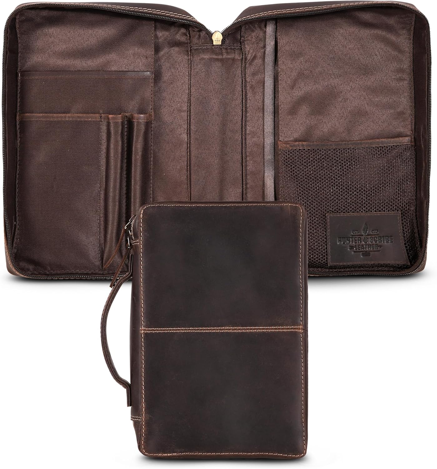 Hunter & Scribe Leather Bible Covers for Men and Women - Top Grain Buffalo Leather - Genuine Leather Bible Cover with Pockets, Zipper, and Bookmark - Bible case - Book Cover - Large Dark Brown 1 91AIGdZK4QL. AC SL1500 - northernschoolofshiatsu.co.uk