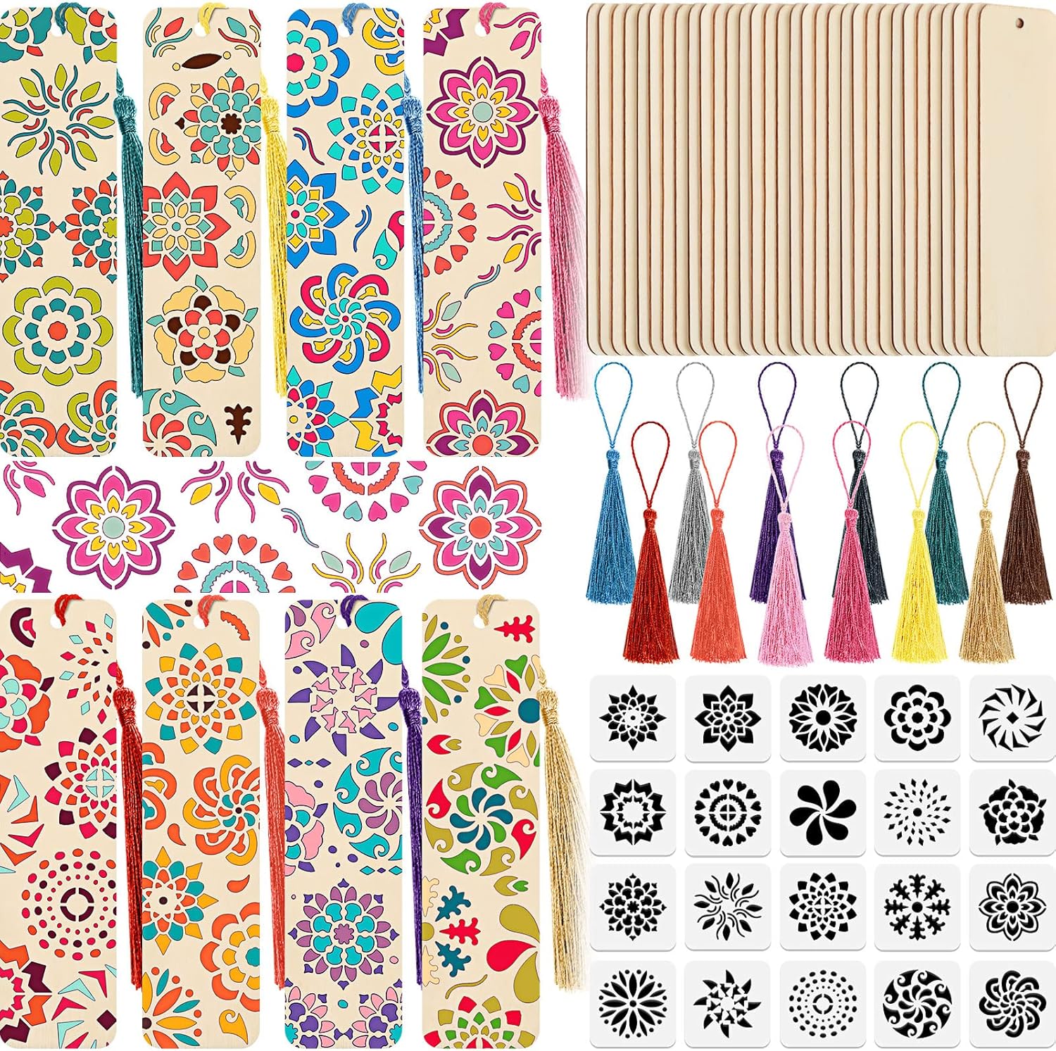 36 Sets DIY Wood Bookmarks Blank Kit Includes 36 Unfinished Blank Bookmarks 36 Tassels 20 Templates for Teachers Students Vbs Vacation Bible School Activities(Flower,1.26 x 4.72 x 0.08 Inches) 1 - northernschoolofshiatsu.co.uk