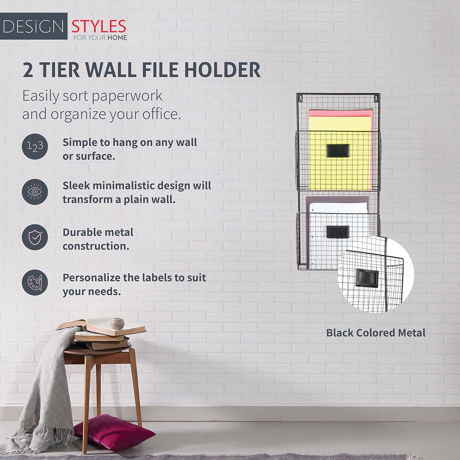 Designstyles Two Tier Wall File Holder – Durable Black Metal Rack with Spacious Slots for Easy Organization, Mounts on Wall and Door for Office, Home, and Work 4 91CqFCfEVOL. AC SL1500 - northernschoolofshiatsu.co.uk